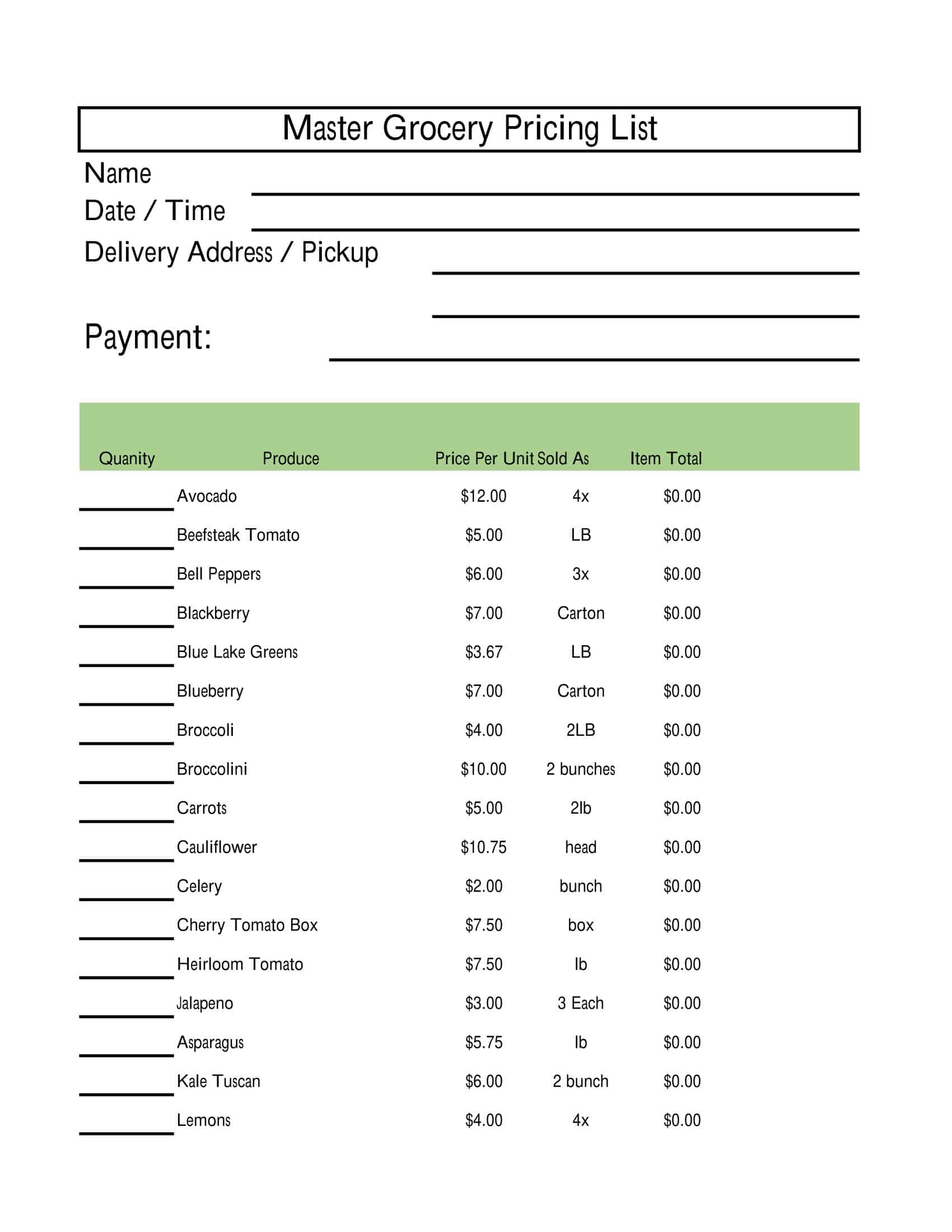 Digital Master Grocery List Digital Master Grocery List