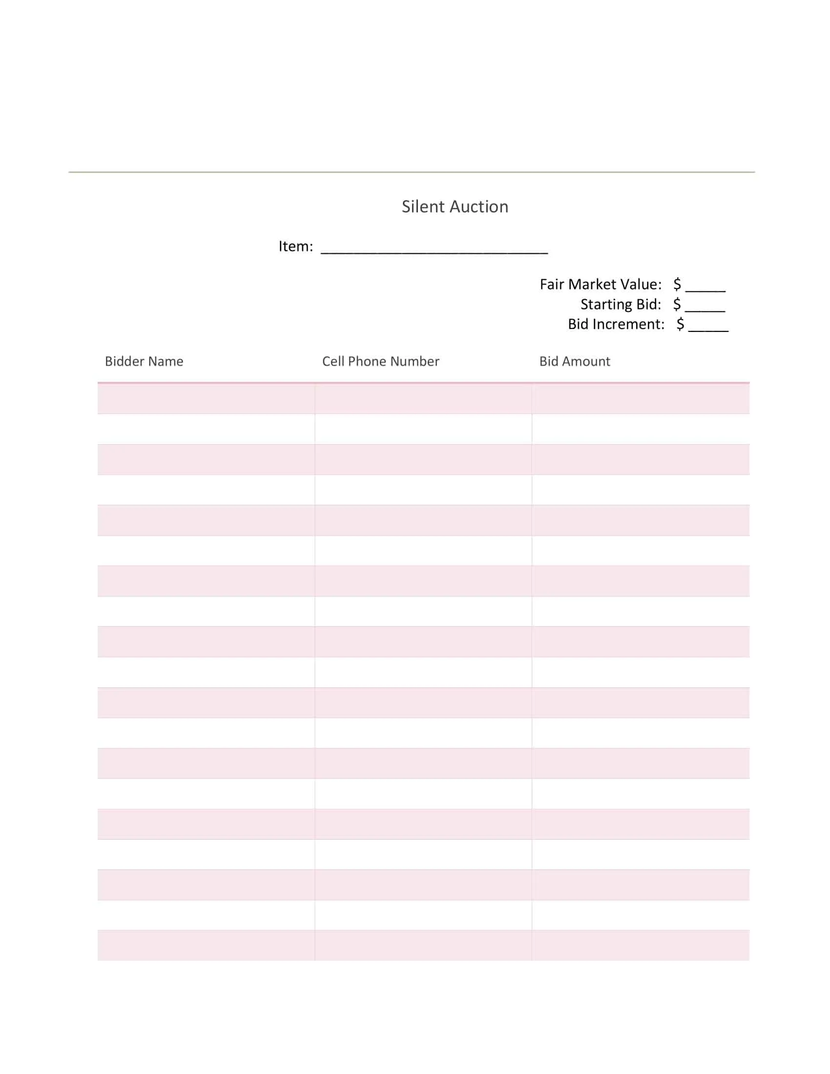 Downloadable Blank Silent Auction Bid Sheet Downloadable Blank Silent Auction Bid Sheet