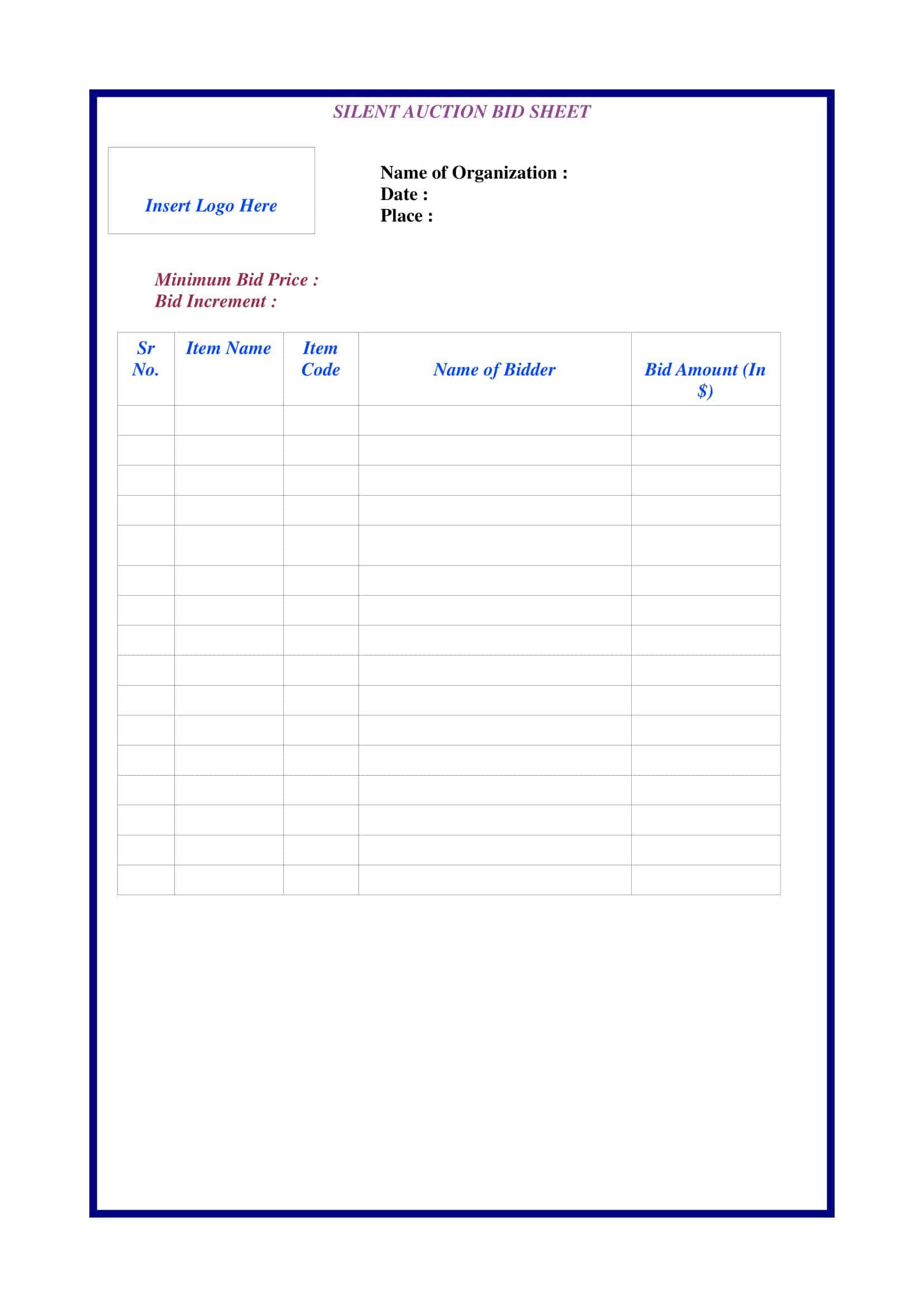 Downloadable Silent Auction Bid Sheet Template Downloadable Silent Auction Bid Sheet Template