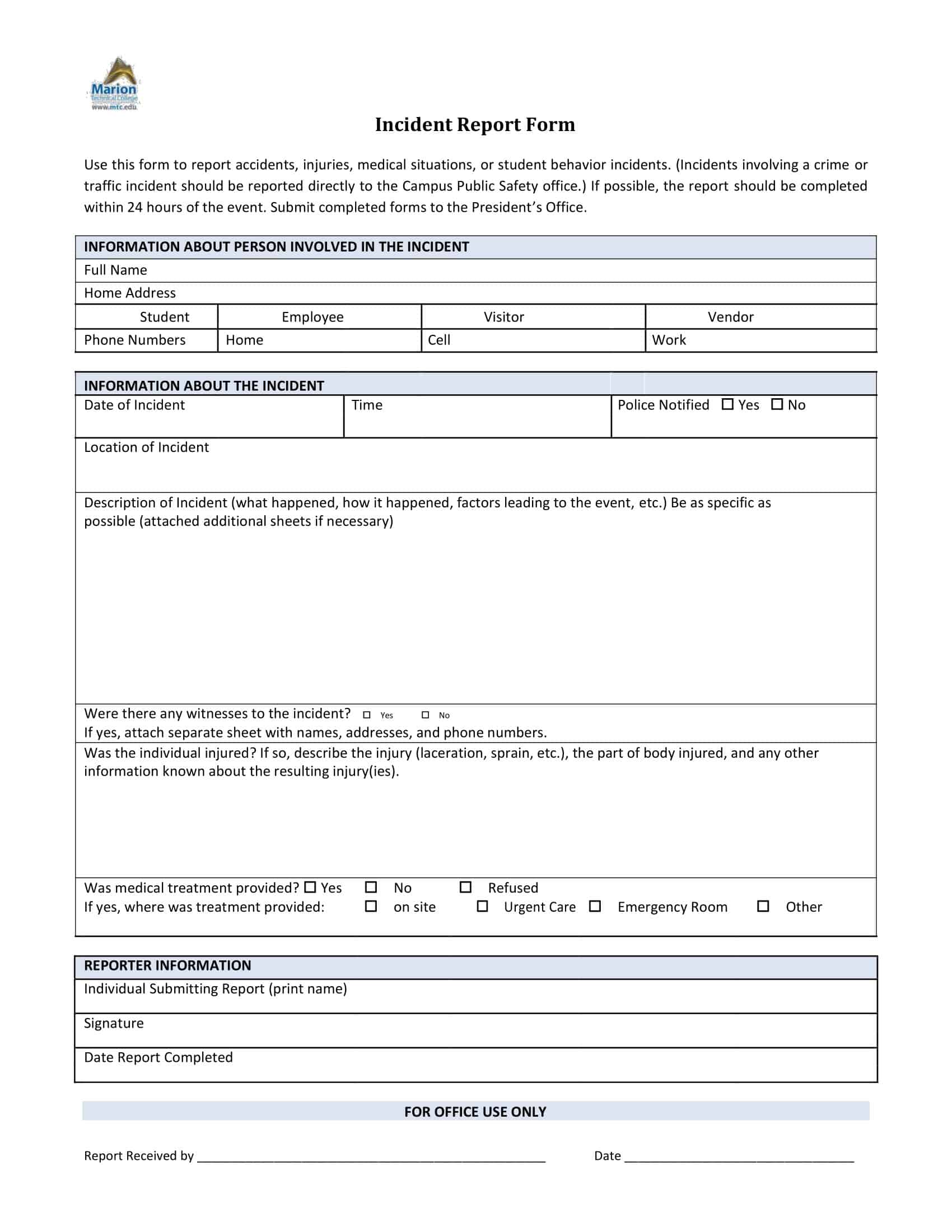 Free Printable Incident Report Templates [Word, Excel, PDF] Workplace