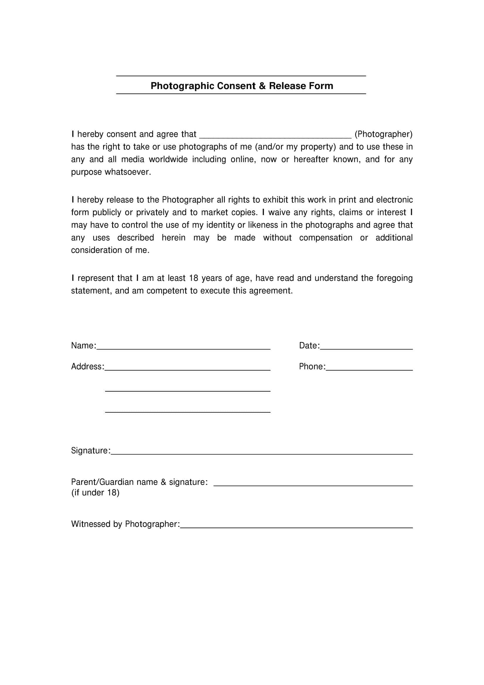 Free Printable Photo Release Form Templates [Word & PDF]