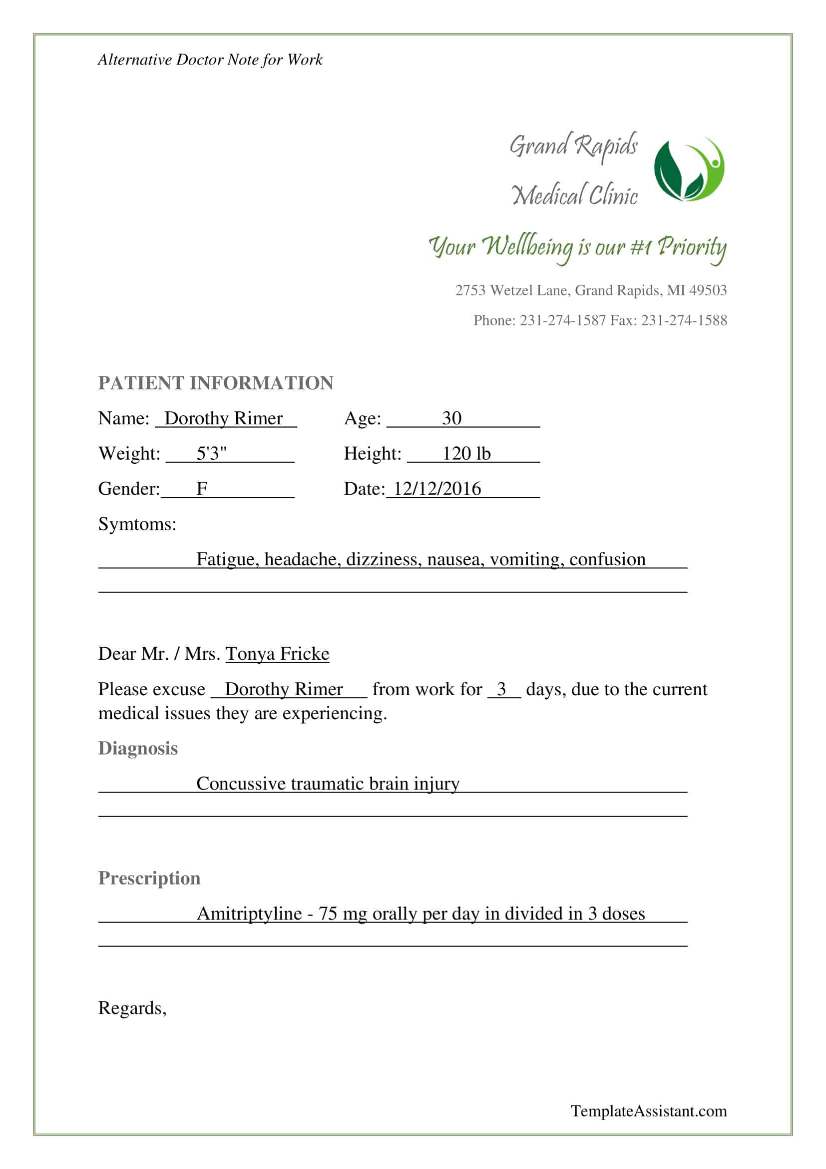 Editable Template for Doctor Note PDF Editable Template for Doctor Note PDF