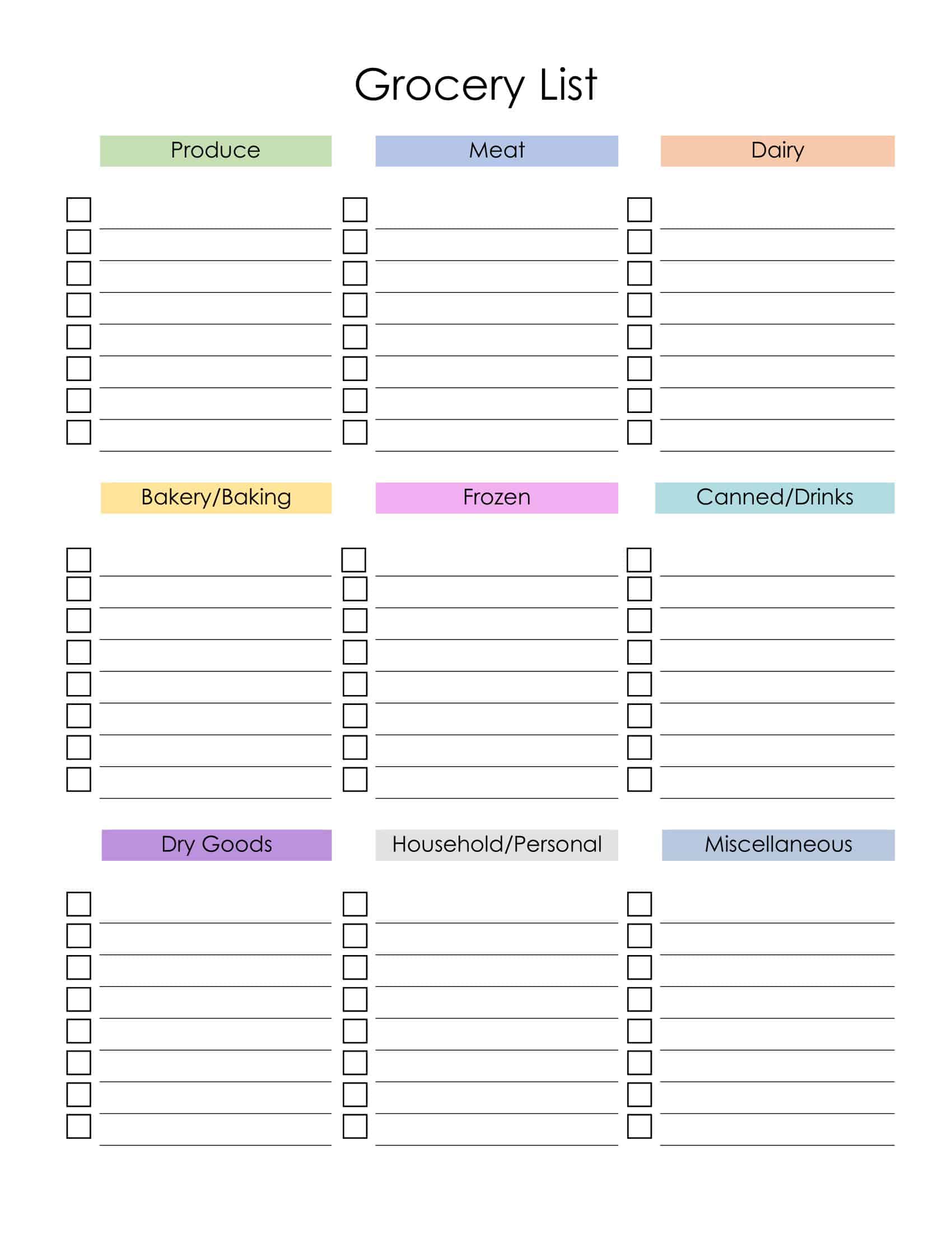 Master Grocery List Template Master Grocery List Template