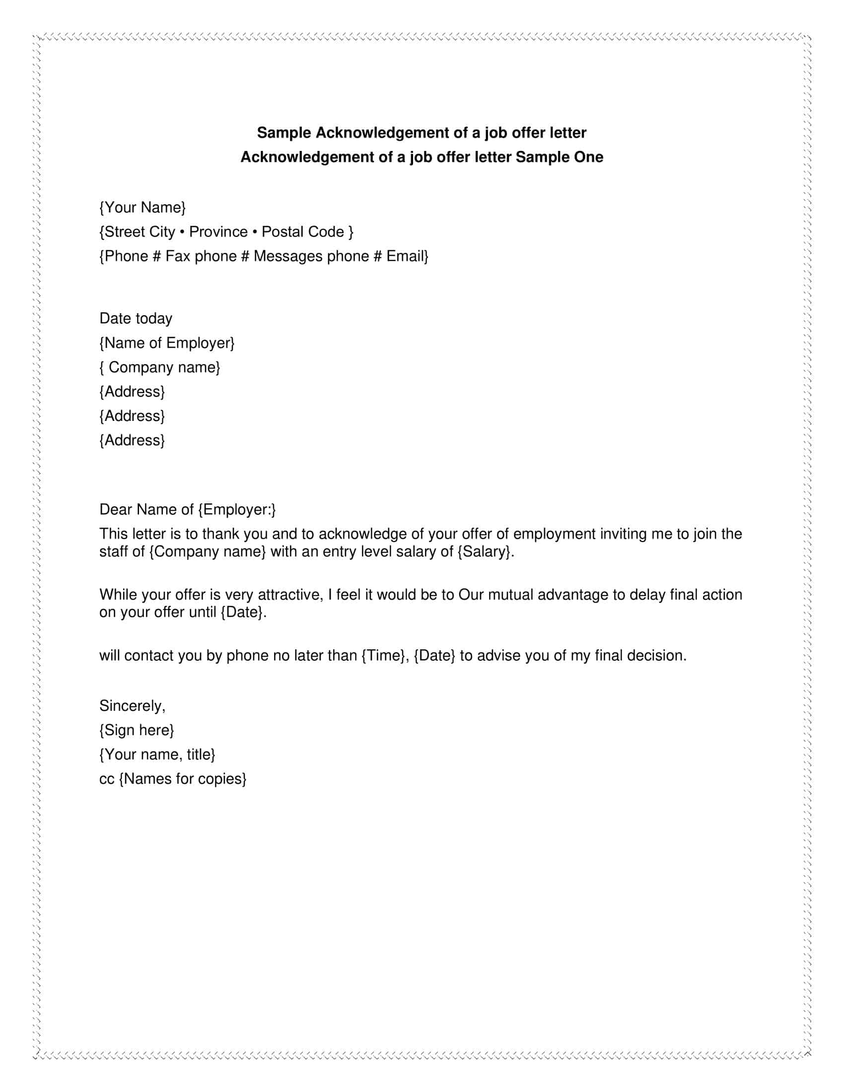 Free Printable Job Offer Acceptance Letter Templates [PDF] Sample