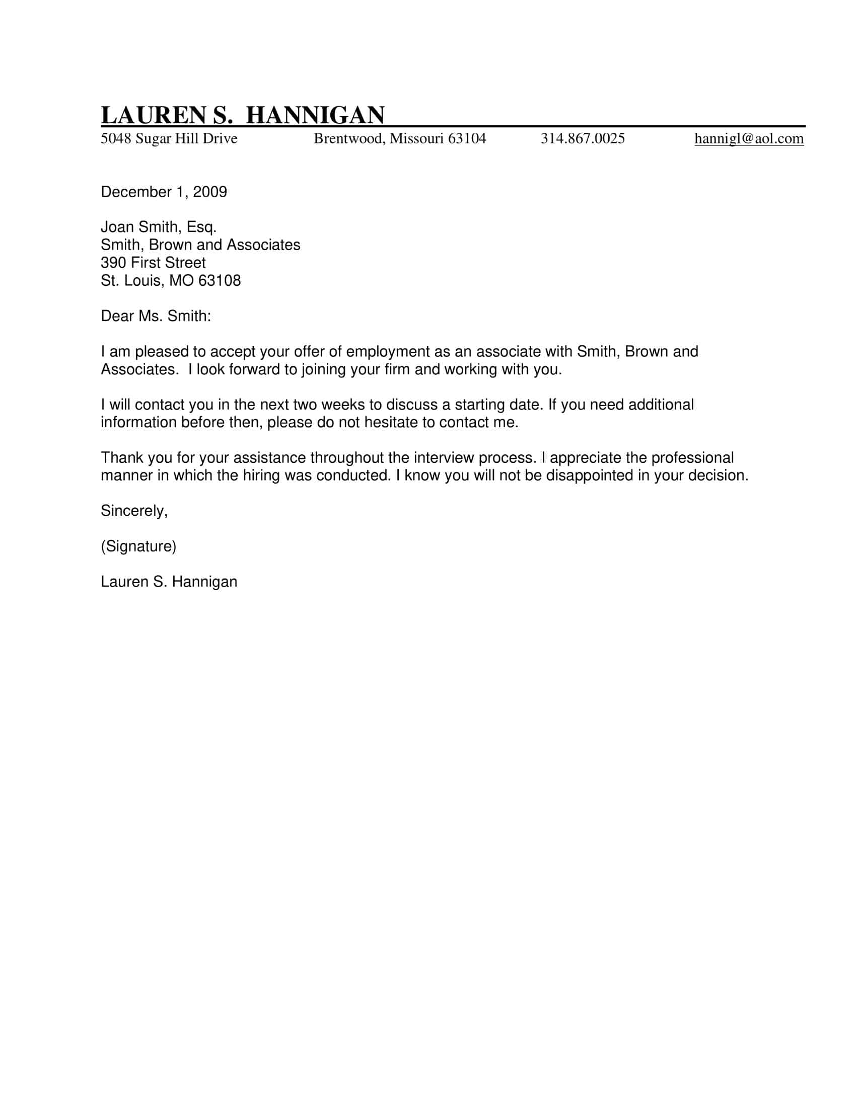 Editable job offer acceptance letter sample template Editable job offer acceptance letter sample template