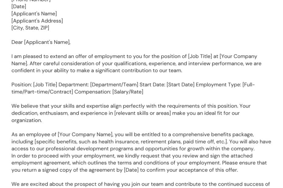Employment Offer Letter