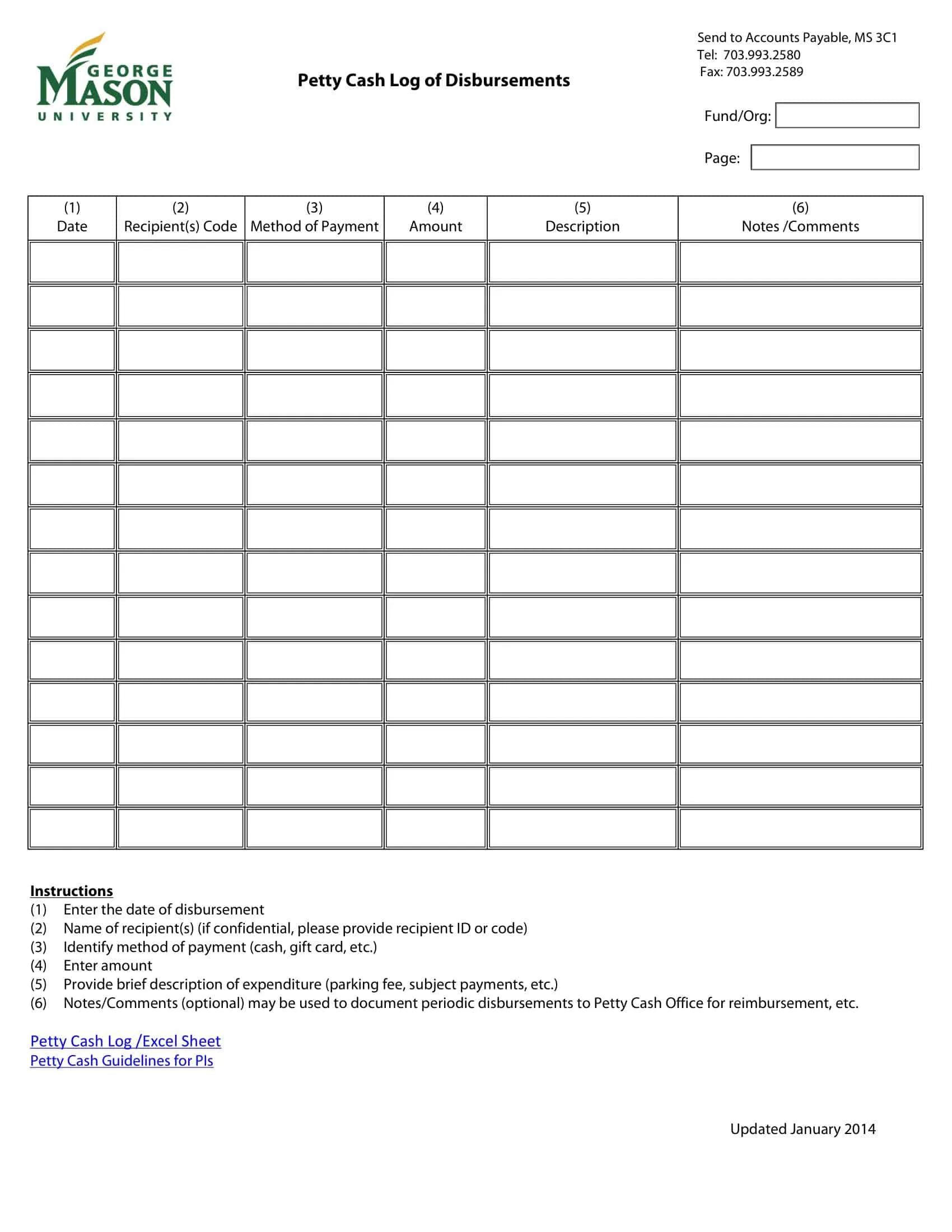 Example Petty Cash Log Printable Example Petty Cash Log Printable