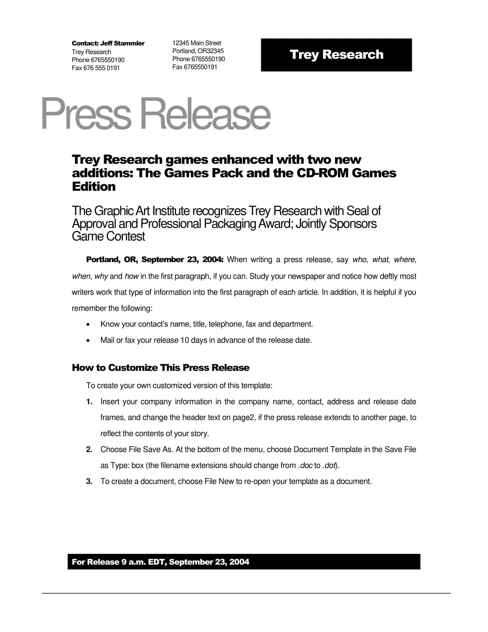 Example of press release format template Example of press release format template