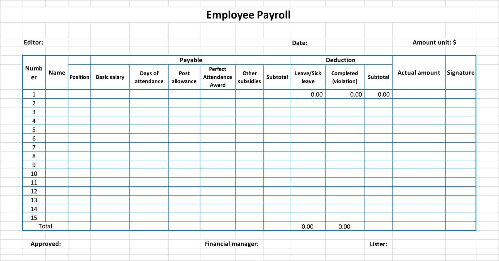 Free Printable Payroll Templates Excel PDF Word Example Free Printable Payroll Templates Excel PDF Word Example