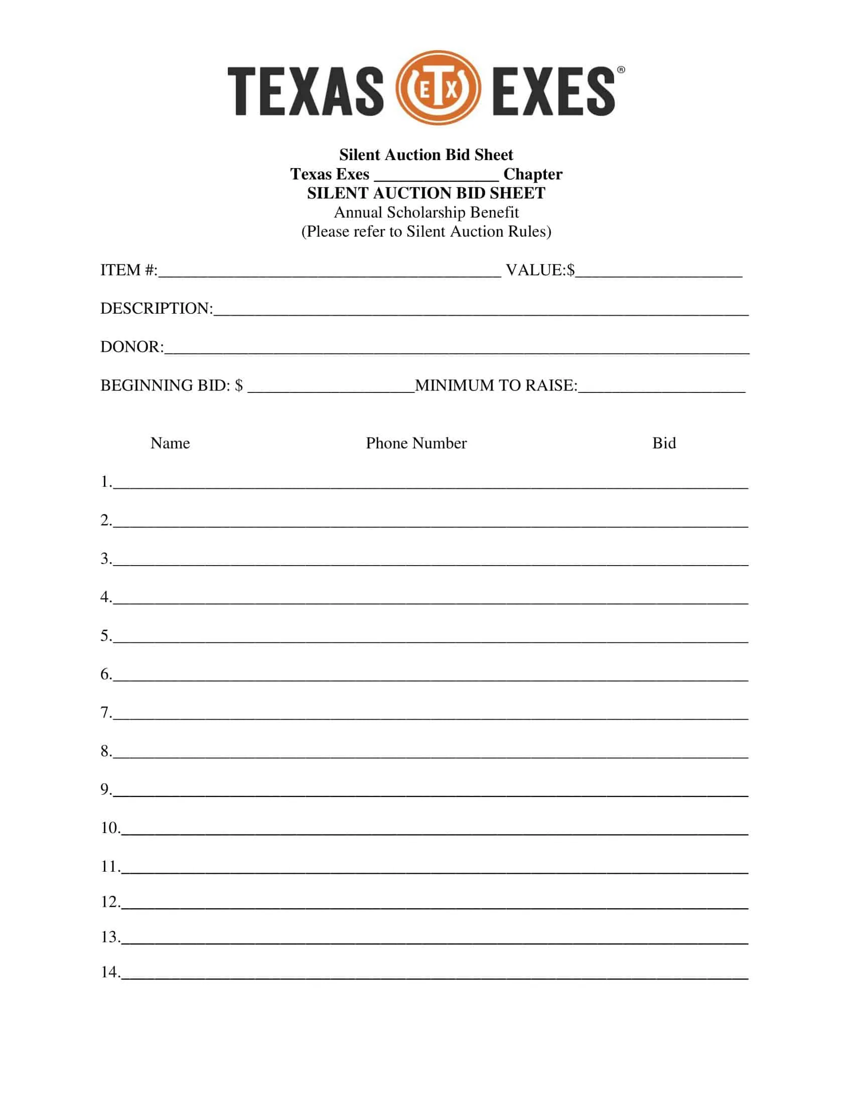 Excel Template Silent Auction Bid Sheet Excel Template Silent Auction Bid Sheet