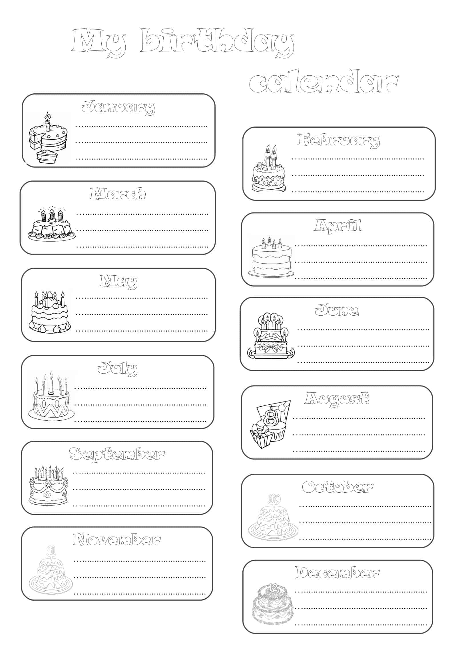 Fillable Birthday Calendar Free Download Fillable Birthday Calendar Free Download