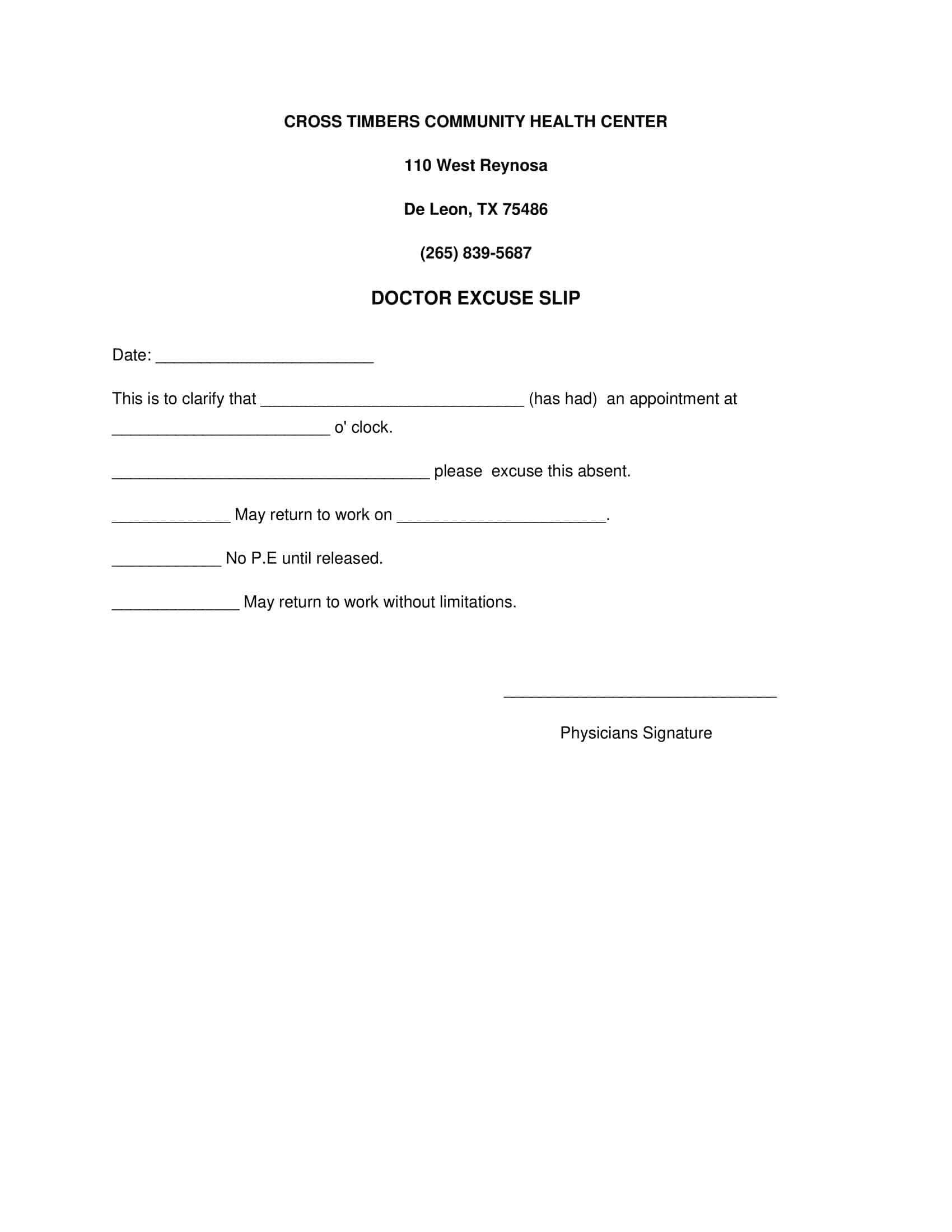 Fillable Blank Doctor Note PDF Fillable Blank Doctor Note PDF