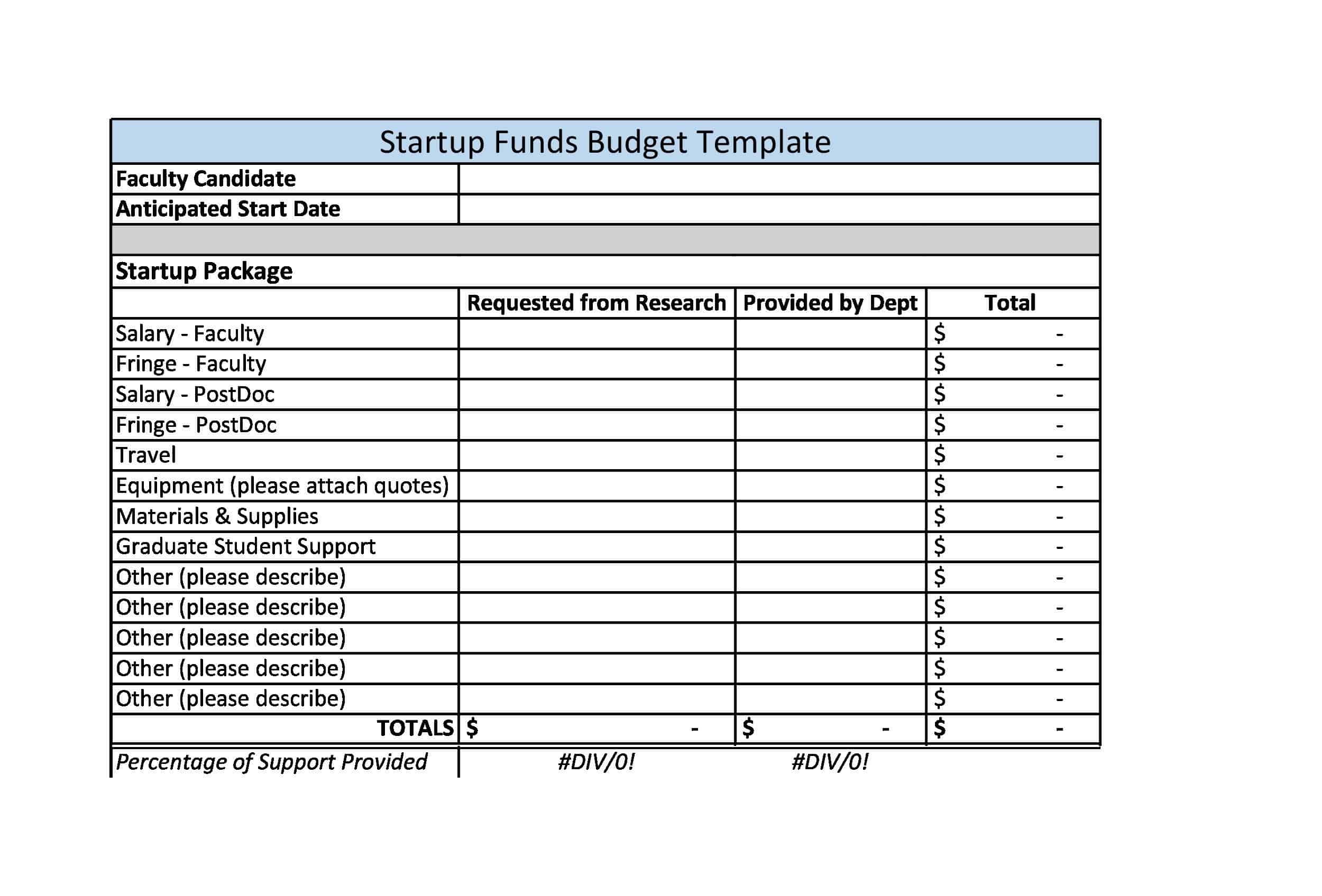 Fillable Startup Budget Blank Template Fillable Startup Budget Blank Template
