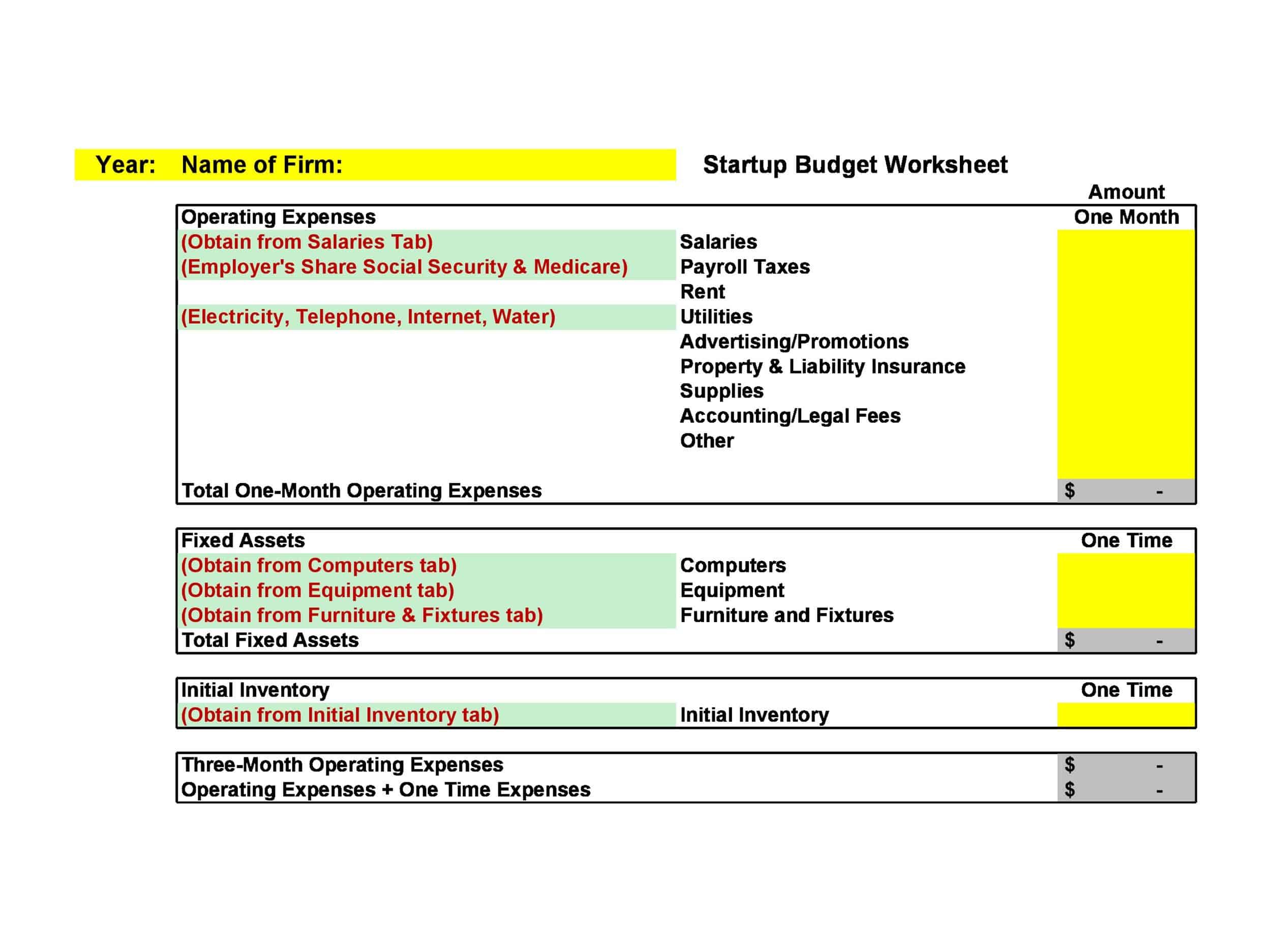 Fillable Startup Budget Excel Template Fillable Startup Budget Excel Template