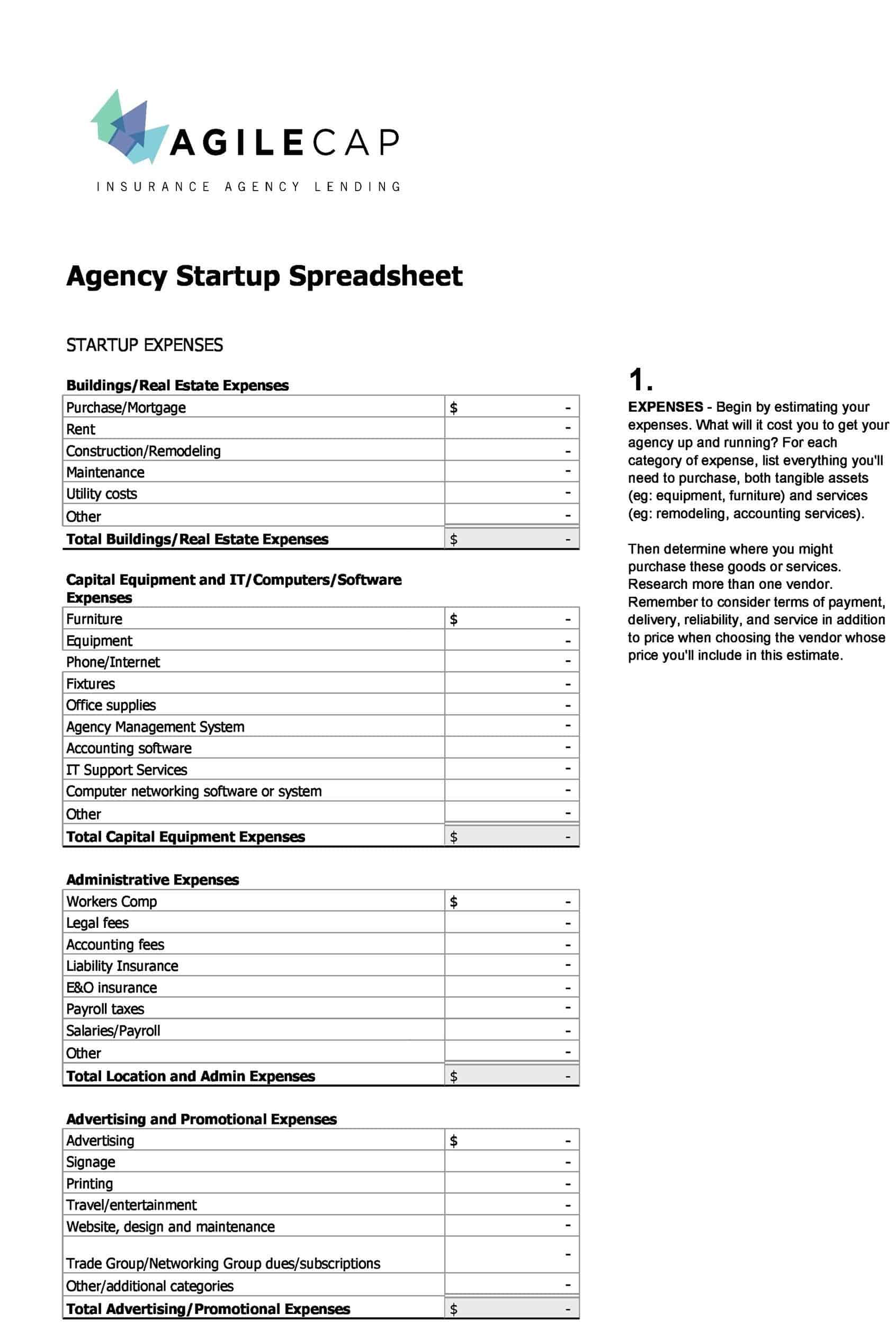 Fillable Startup Budget Template Fillable Startup Budget Template