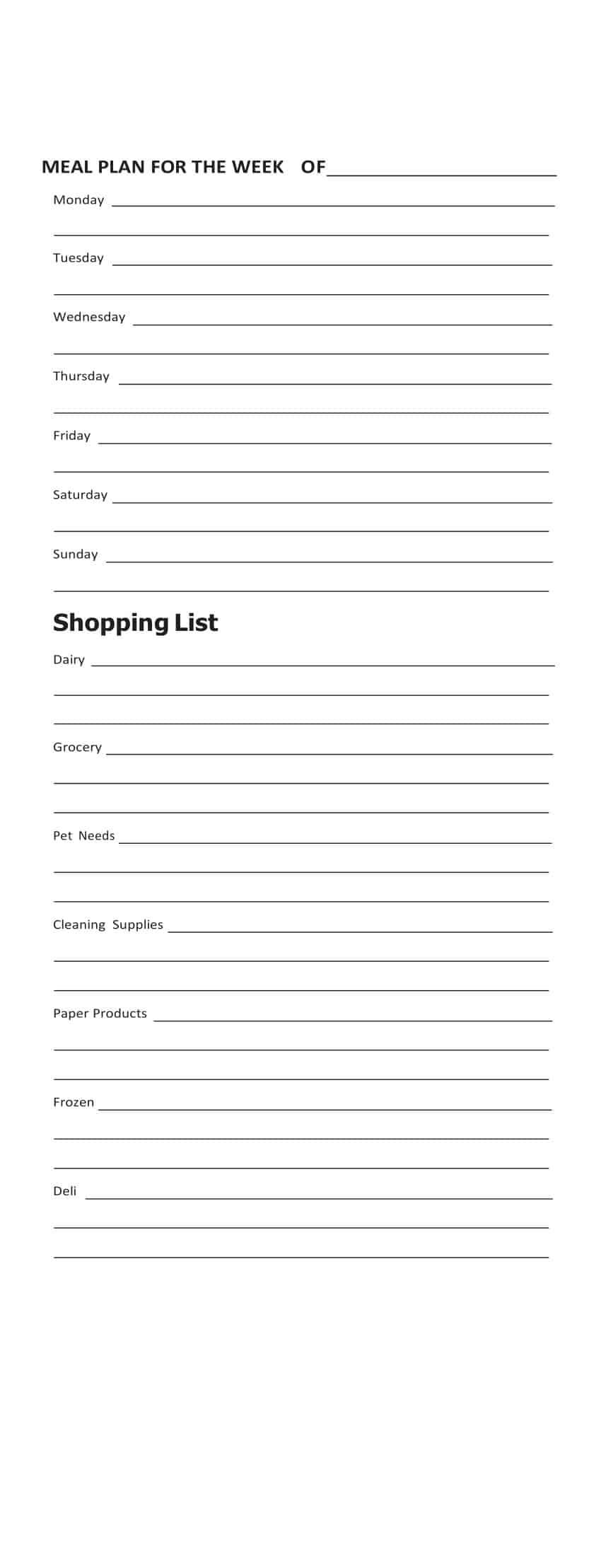 Fillable blank Master Grocery List sheet Fillable blank Master Grocery List sheet