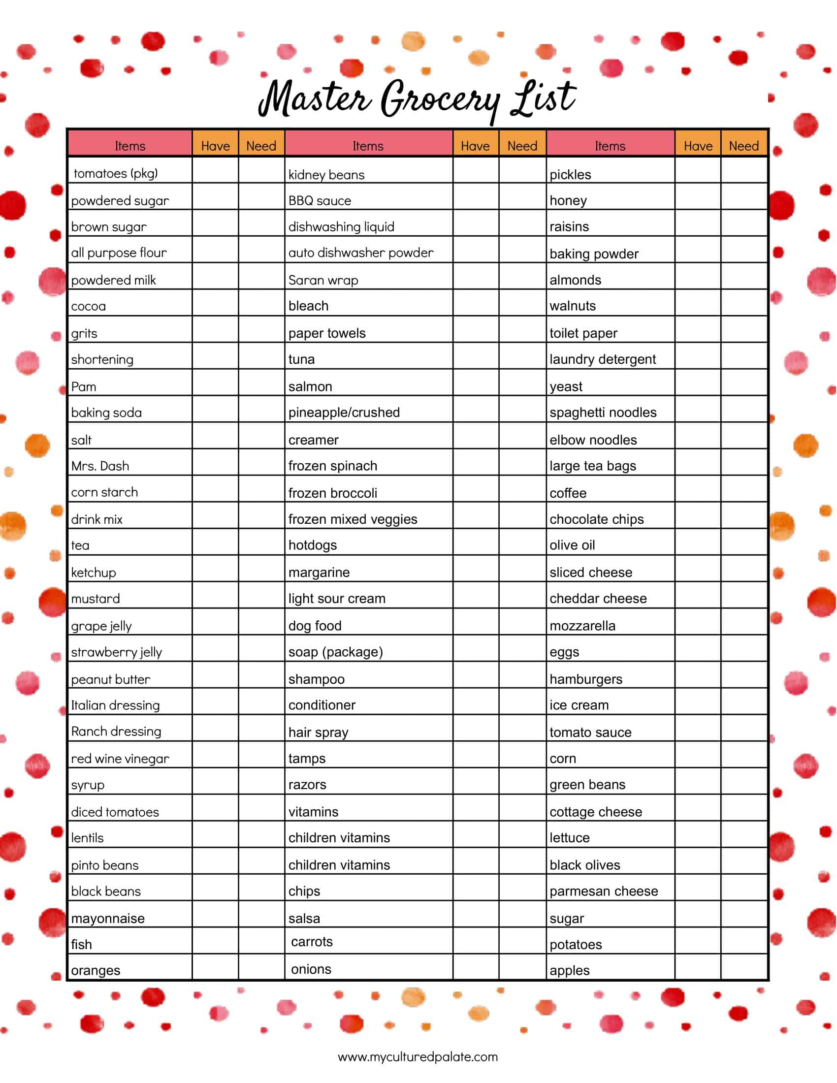 Free Printable Master Grocery Shopping List Templates Printables Free Printable Master Grocery Shopping List Templates Printables