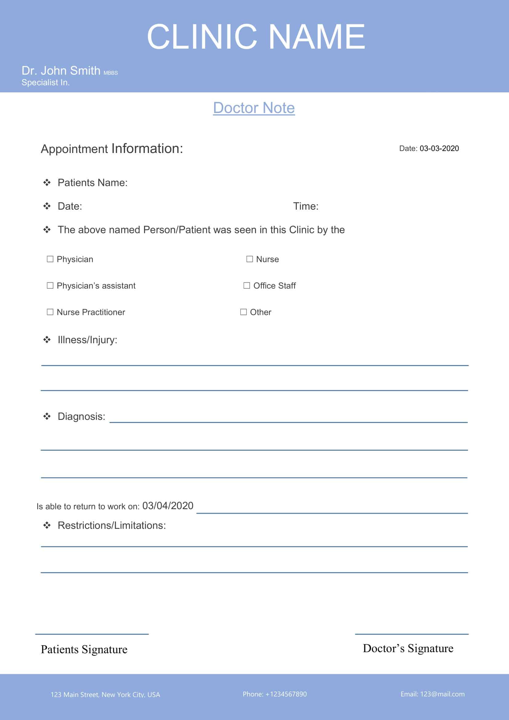 Free Doctor Note Template Free Doctor Note Template