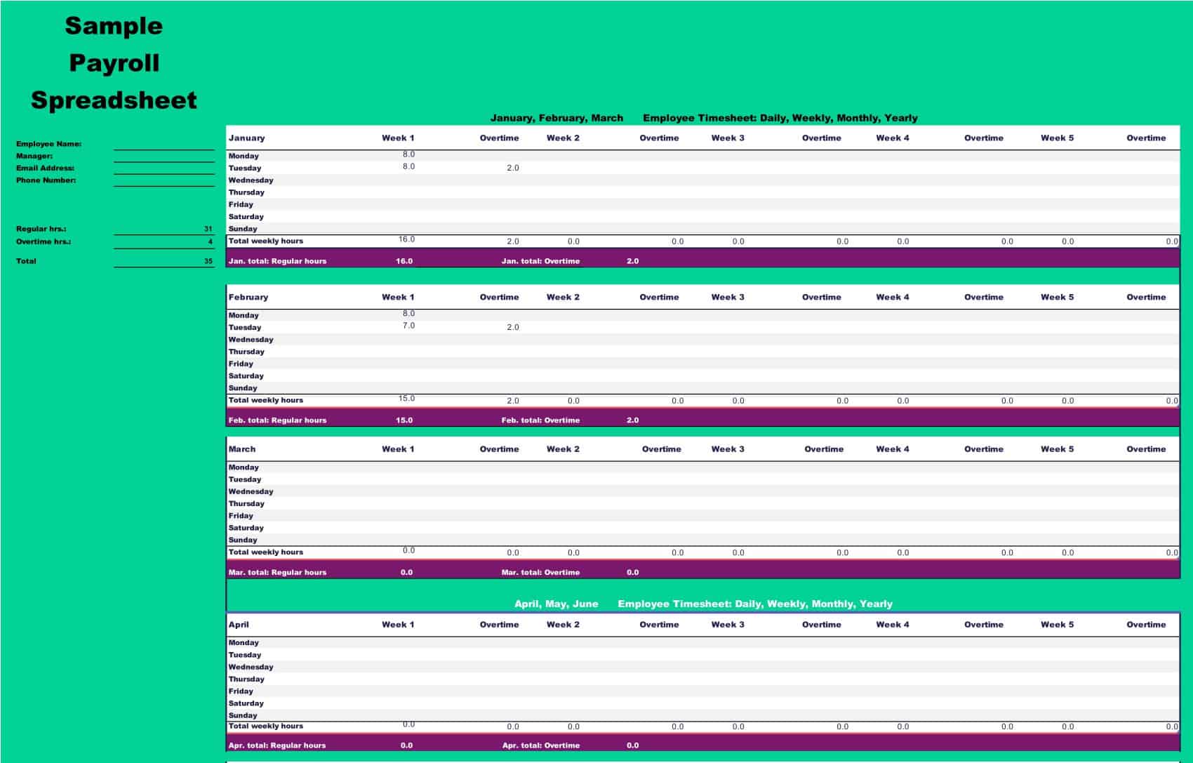 Free Printable Payroll Templates Excel PDF Word Example