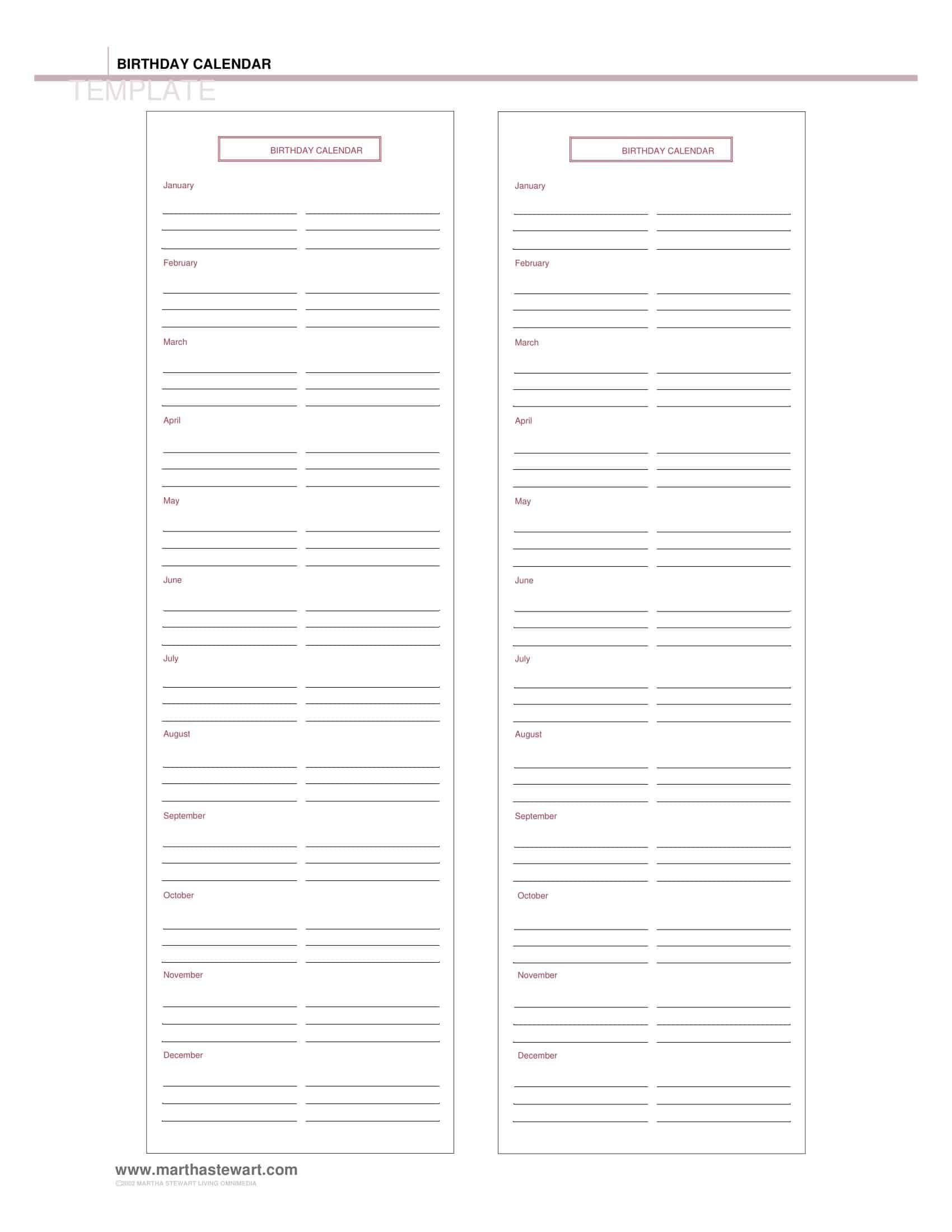 Free Printable Birthday Calendar Free Printable Birthday Calendar