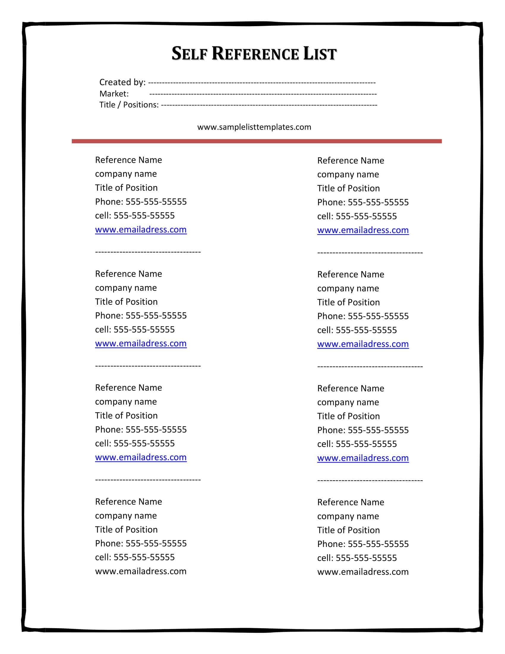 Free Printable Reference Page / Sheet Templates [PDF, Word] Resume