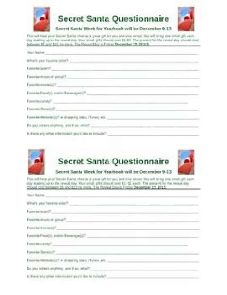 Full Editable Secret Santa Survey Full Editable Secret Santa Survey