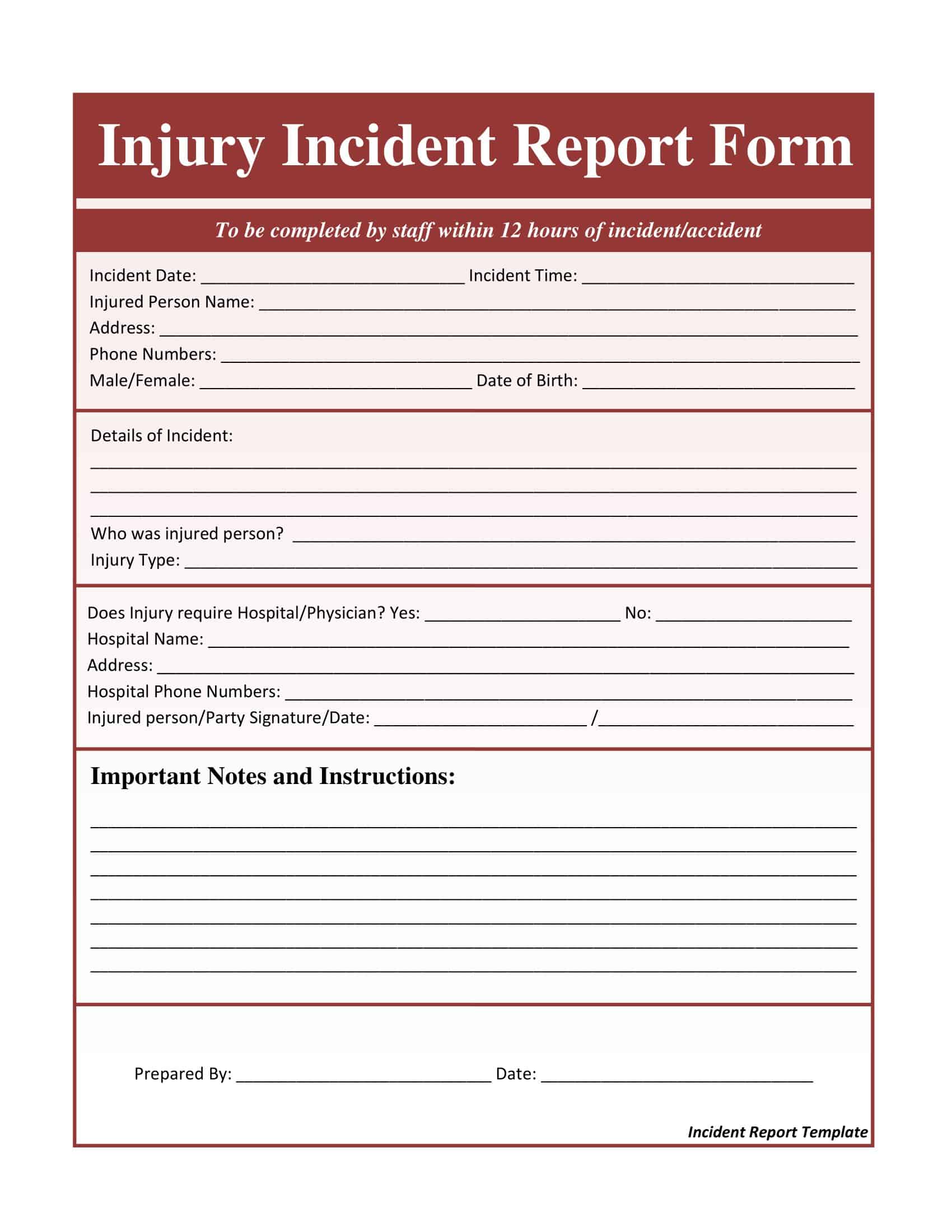 Incident report log sheet Incident report log sheet