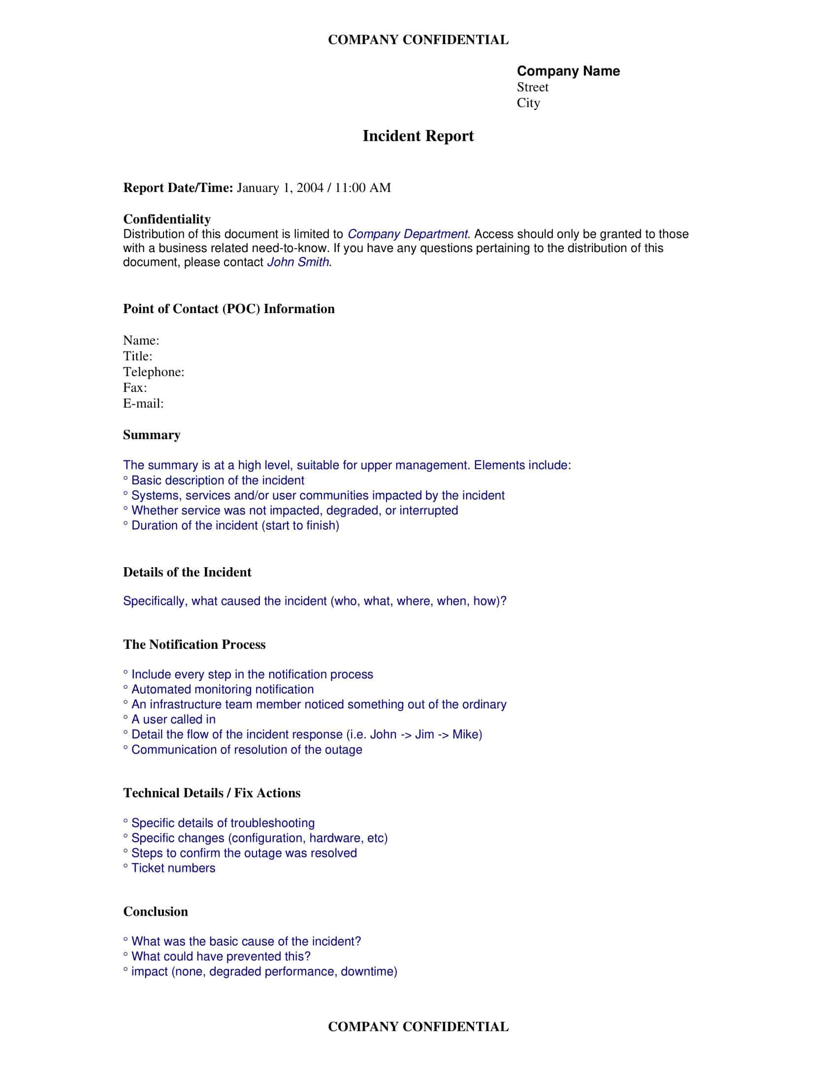 Incident report record template Incident report record template