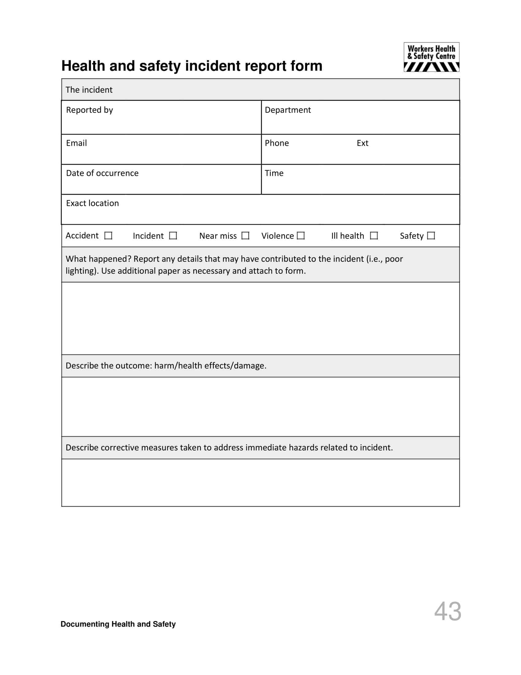 Incident report sample form Incident report sample form
