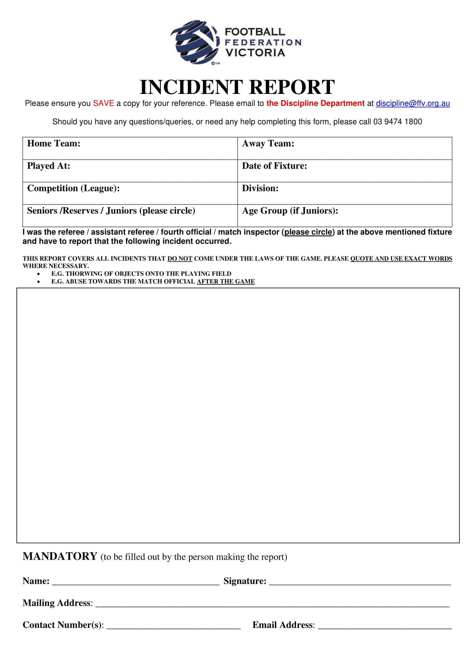 Incident report sheet example Incident report sheet example