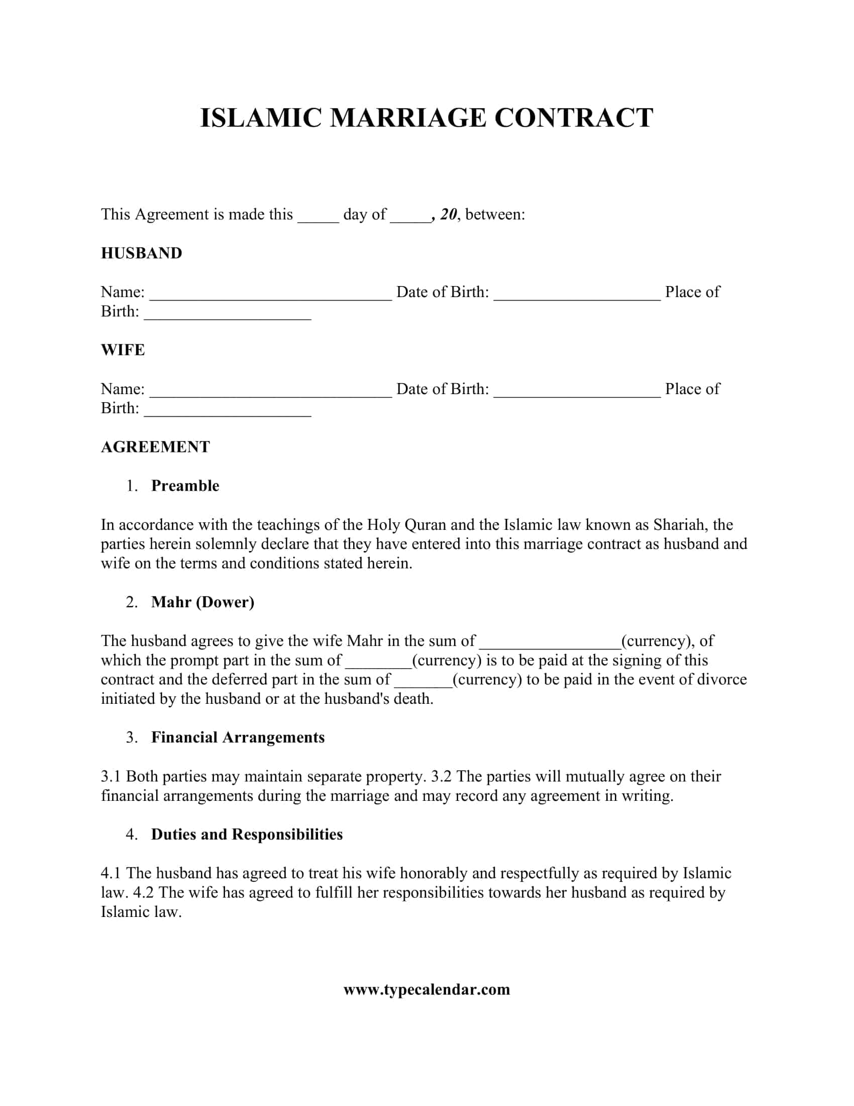 Free Printable Marriage Contract Templates PDF Word Free Printable Marriage Contract Templates PDF Word