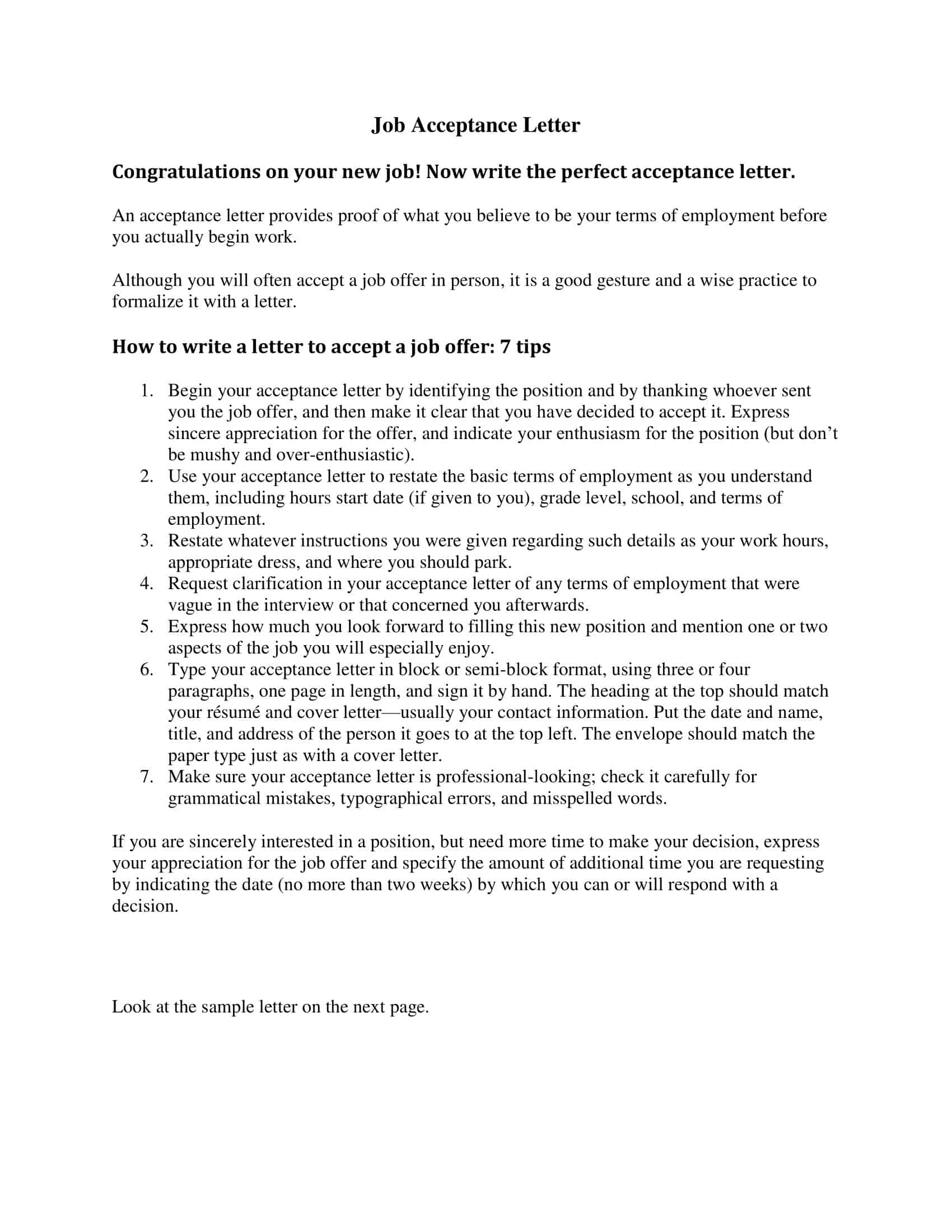 Job offer acceptance letter template in Word Job offer acceptance letter template in Word