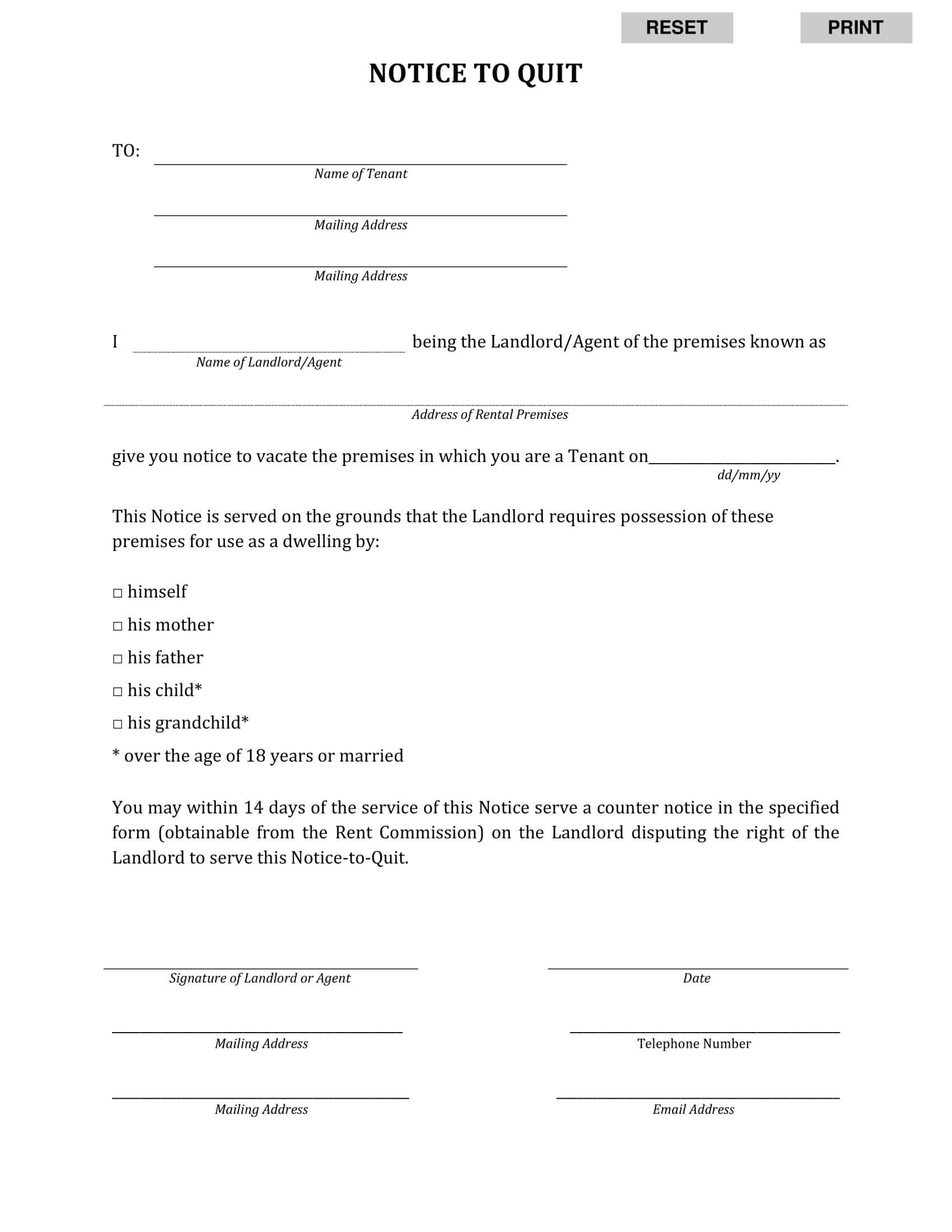 Free Printable Notice To Quit Templates PDF Word 14 Day Landlord Free Printable Notice To Quit Templates PDF Word 14 Day Landlord