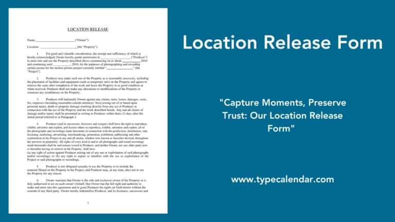 Free Printable Location Release Form Templates [PDF, Word] Property ...