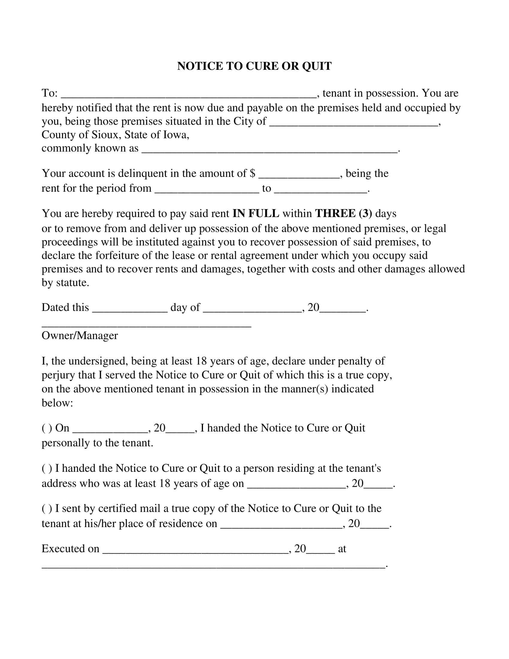 Free Printable Notice To Quit Templates [PDF, Word] 14Day & Landlord