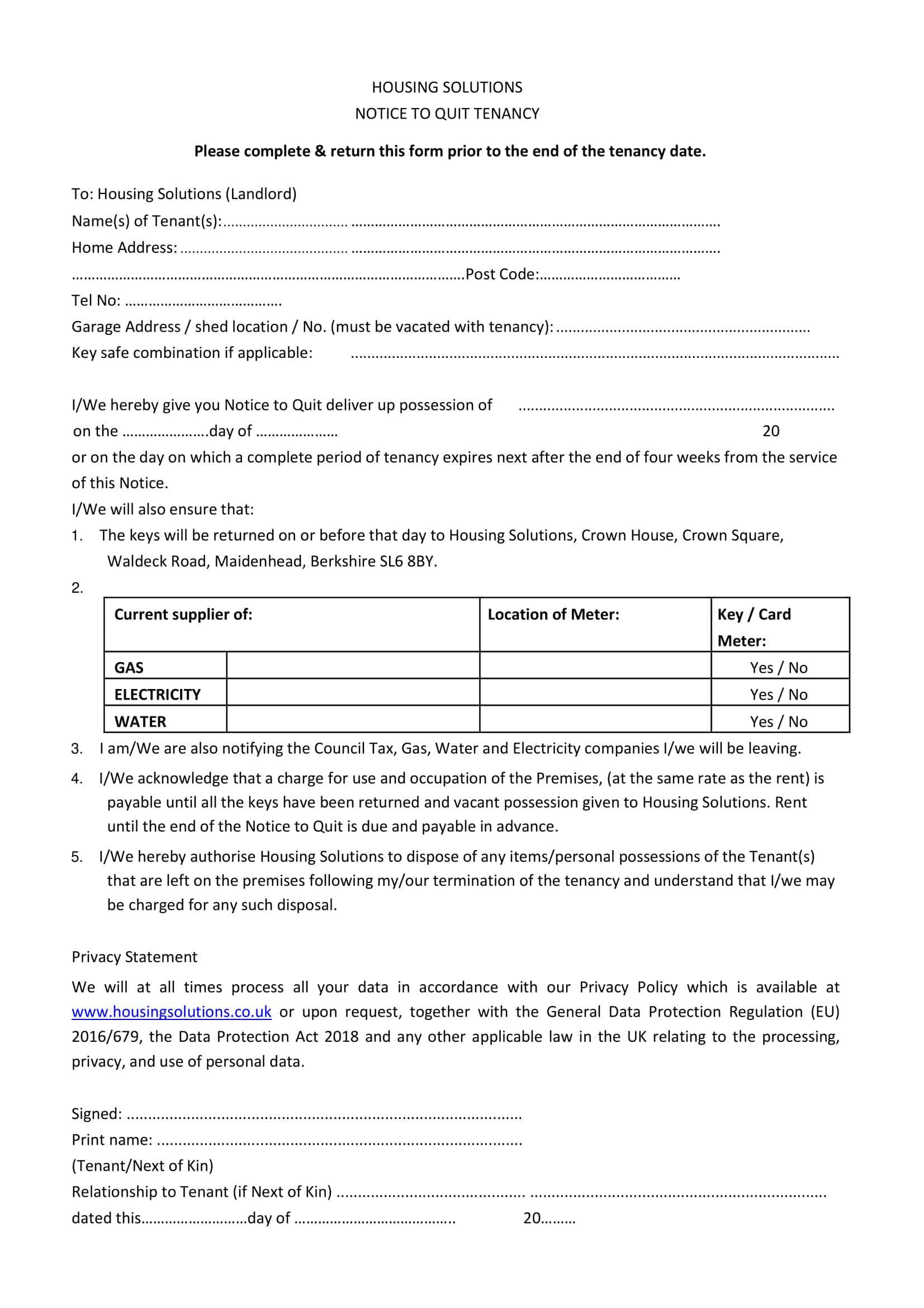 Notice To Quit word document Notice To Quit word document