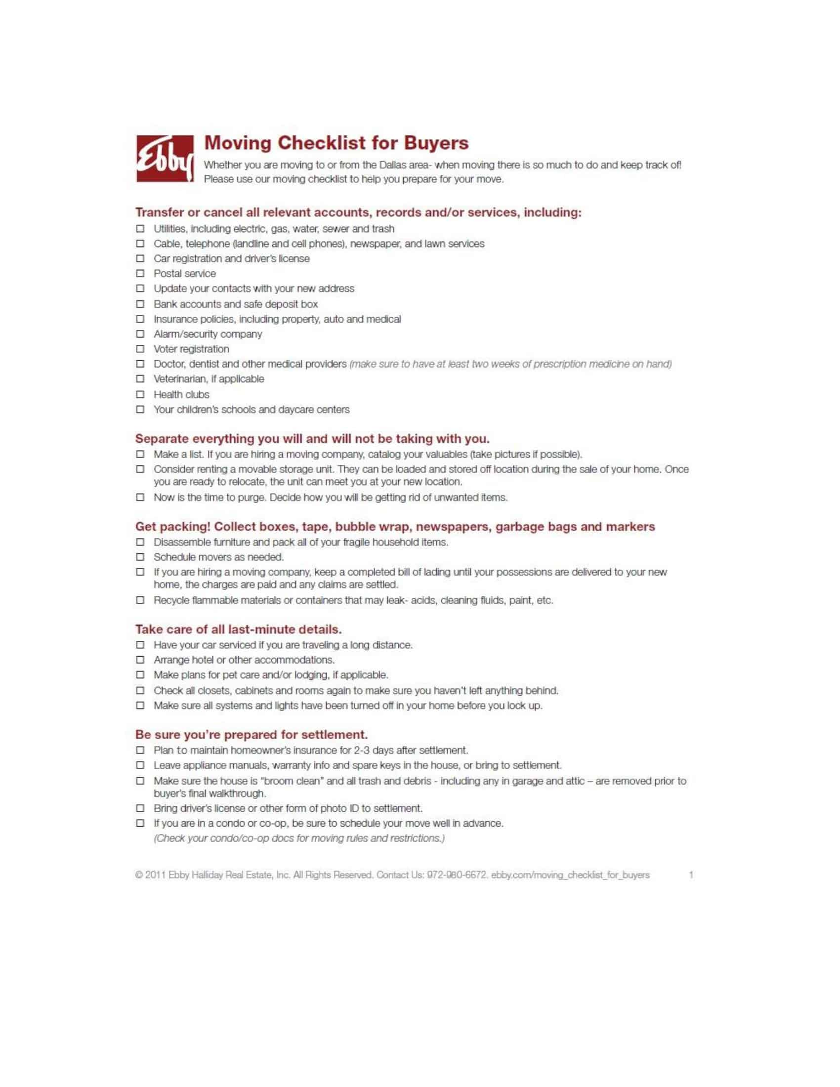PDF Moving Checklist PDF Moving Checklist