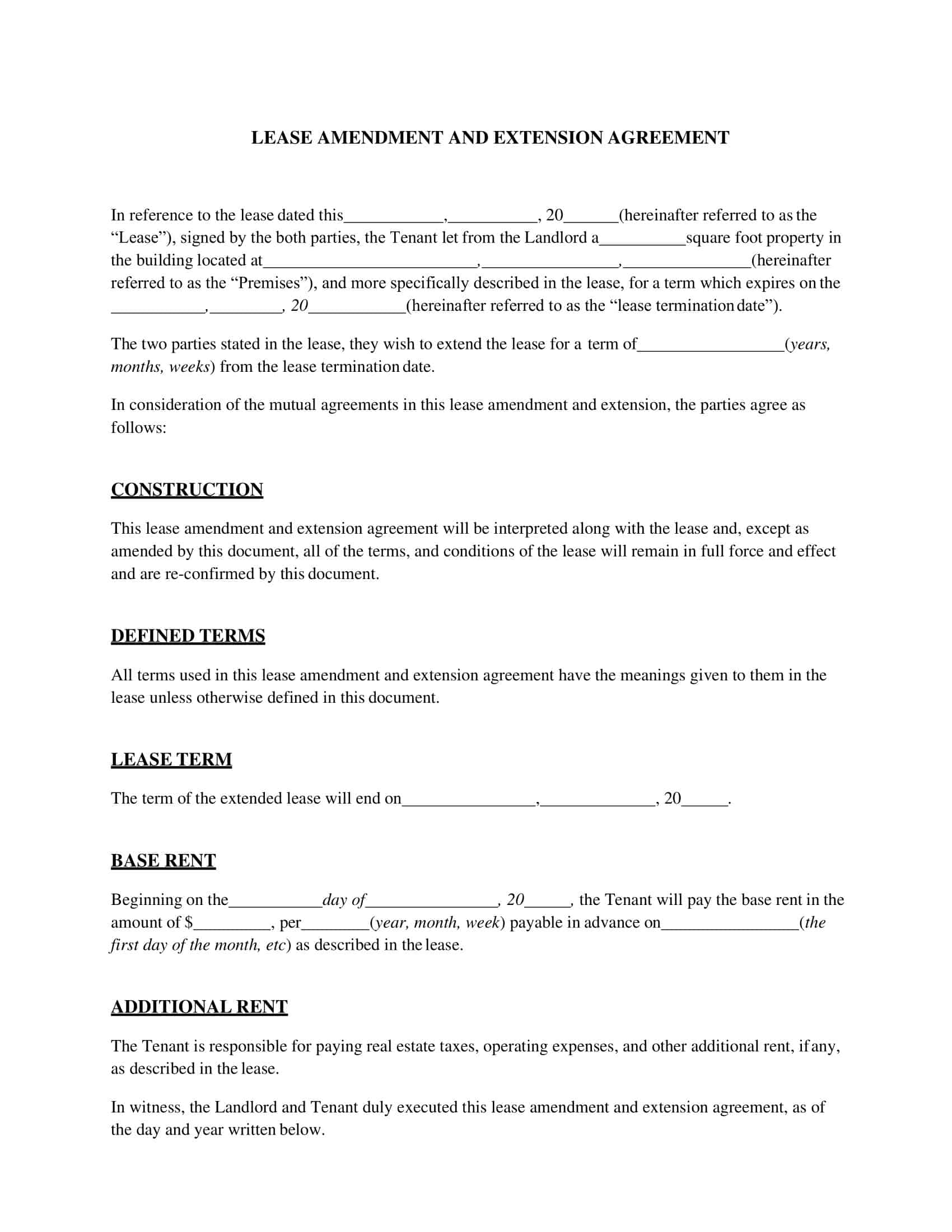 Free Printable Lease Extension Addendum Templates PDF Word Free Printable Lease Extension Addendum Templates PDF Word