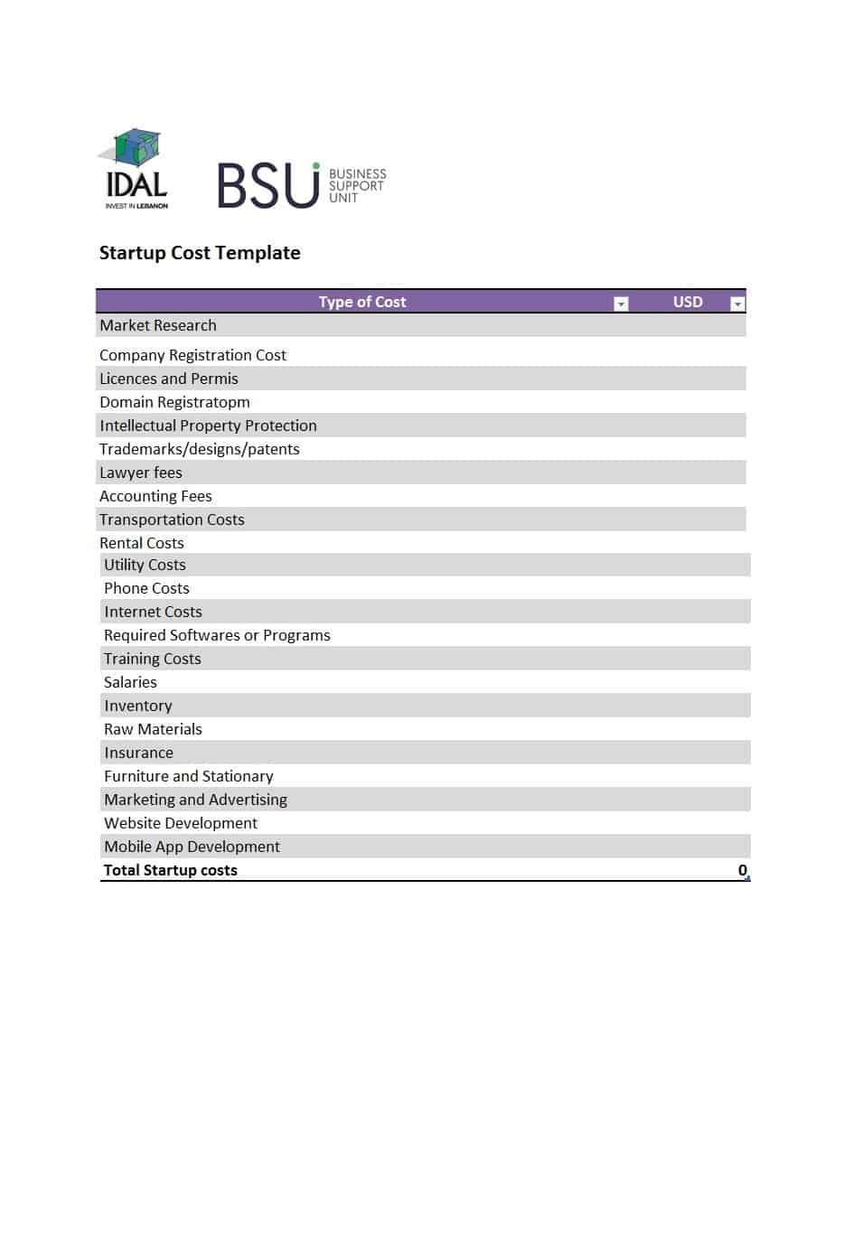 PDF Startup Budget Editable Template PDF Startup Budget Editable Template