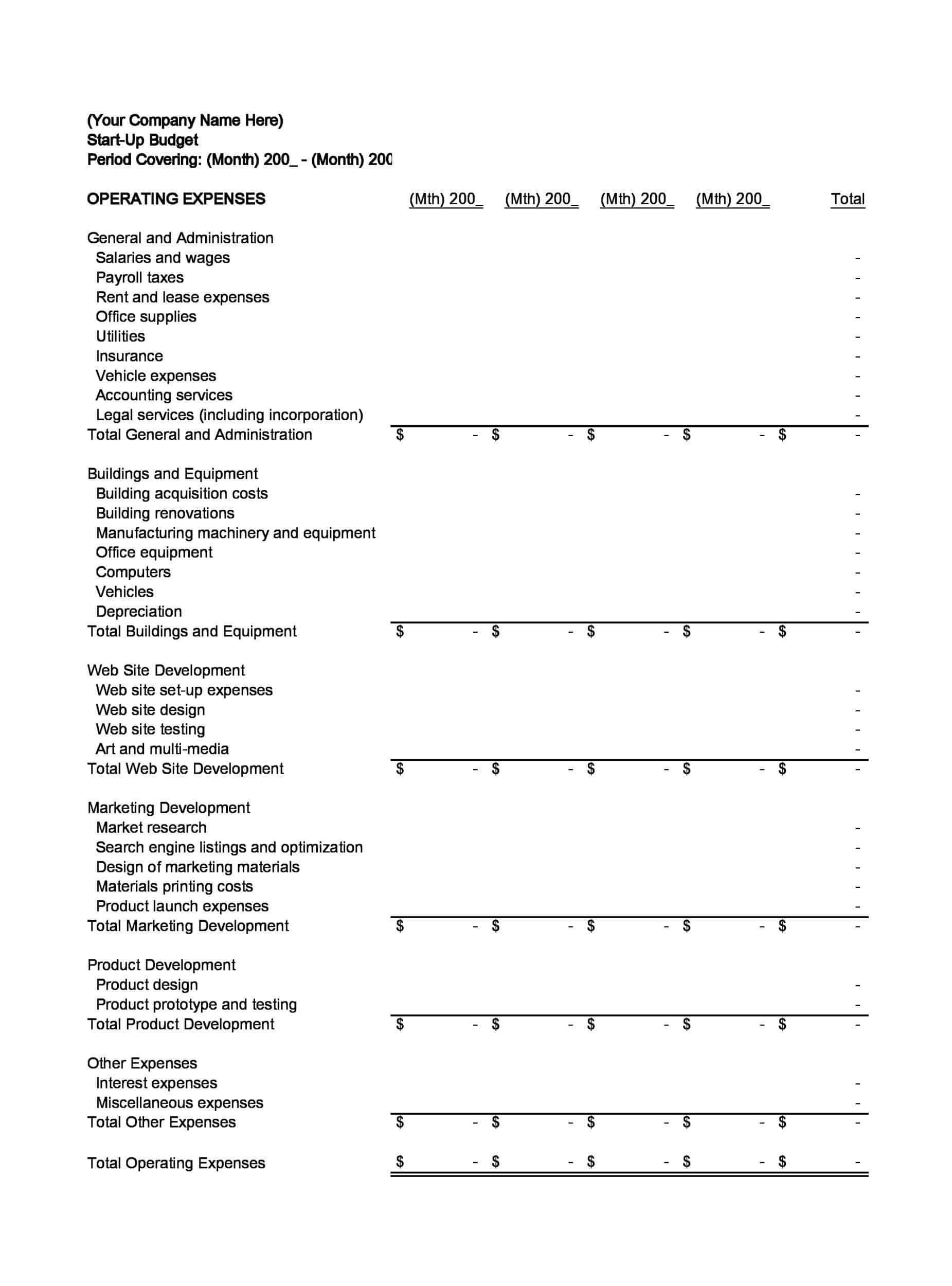 PDF Startup Budget Free Template PDF Startup Budget Free Template