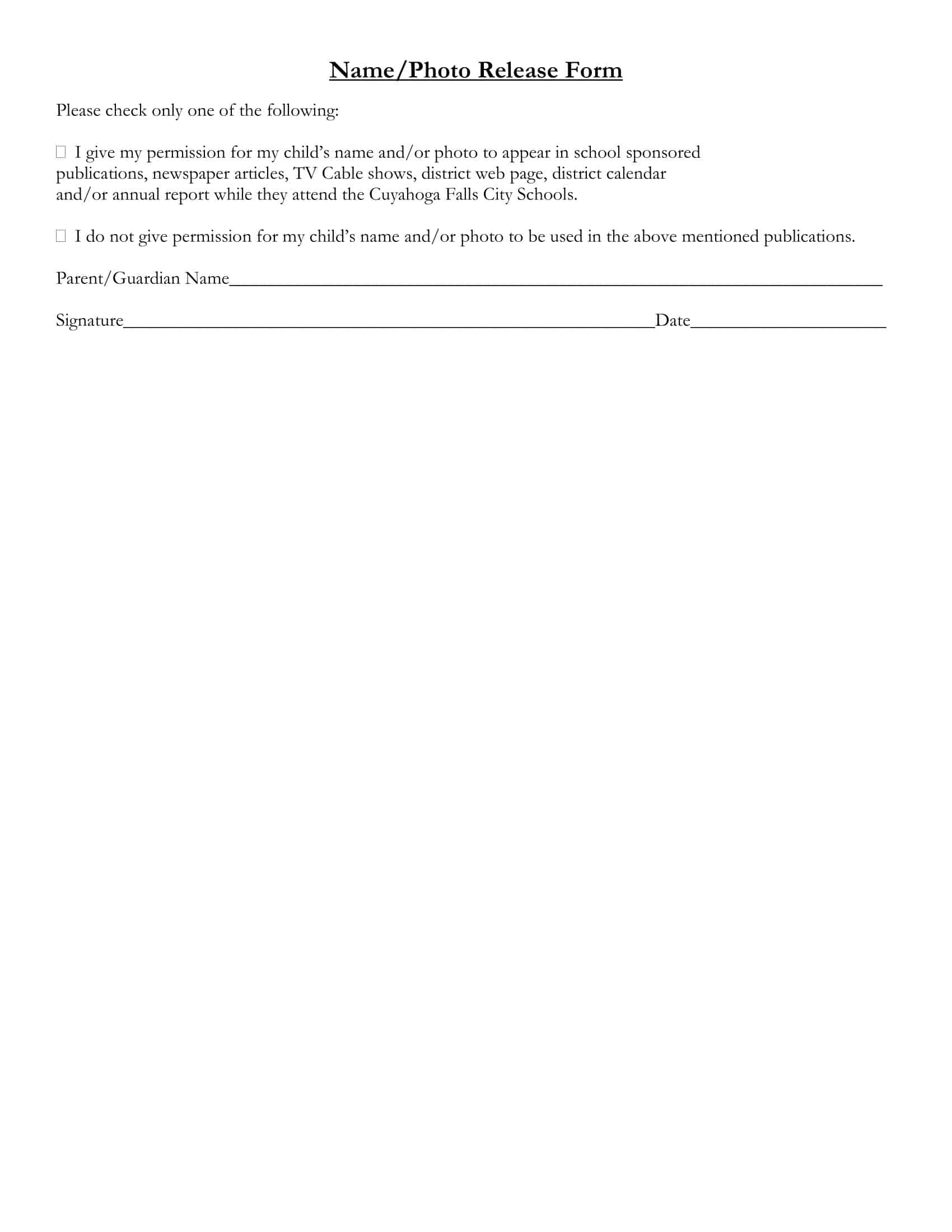 Photo Release Form example Photo Release Form example