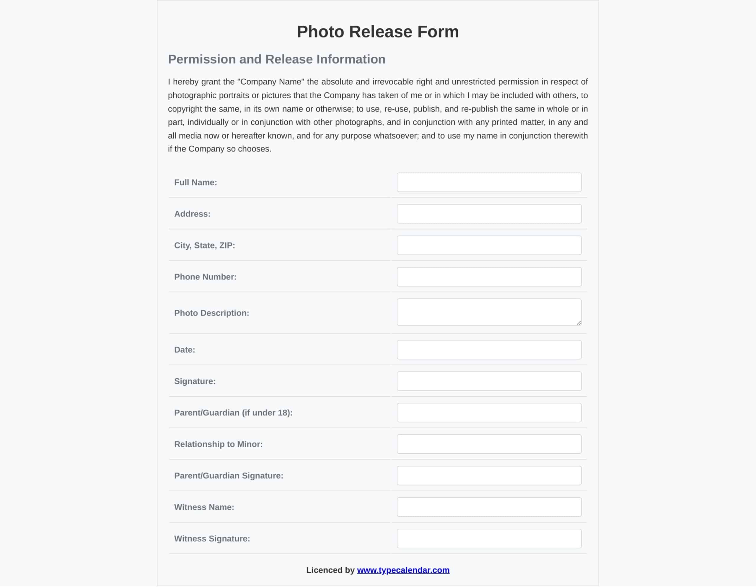 Photo Release Form word Photo Release Form word