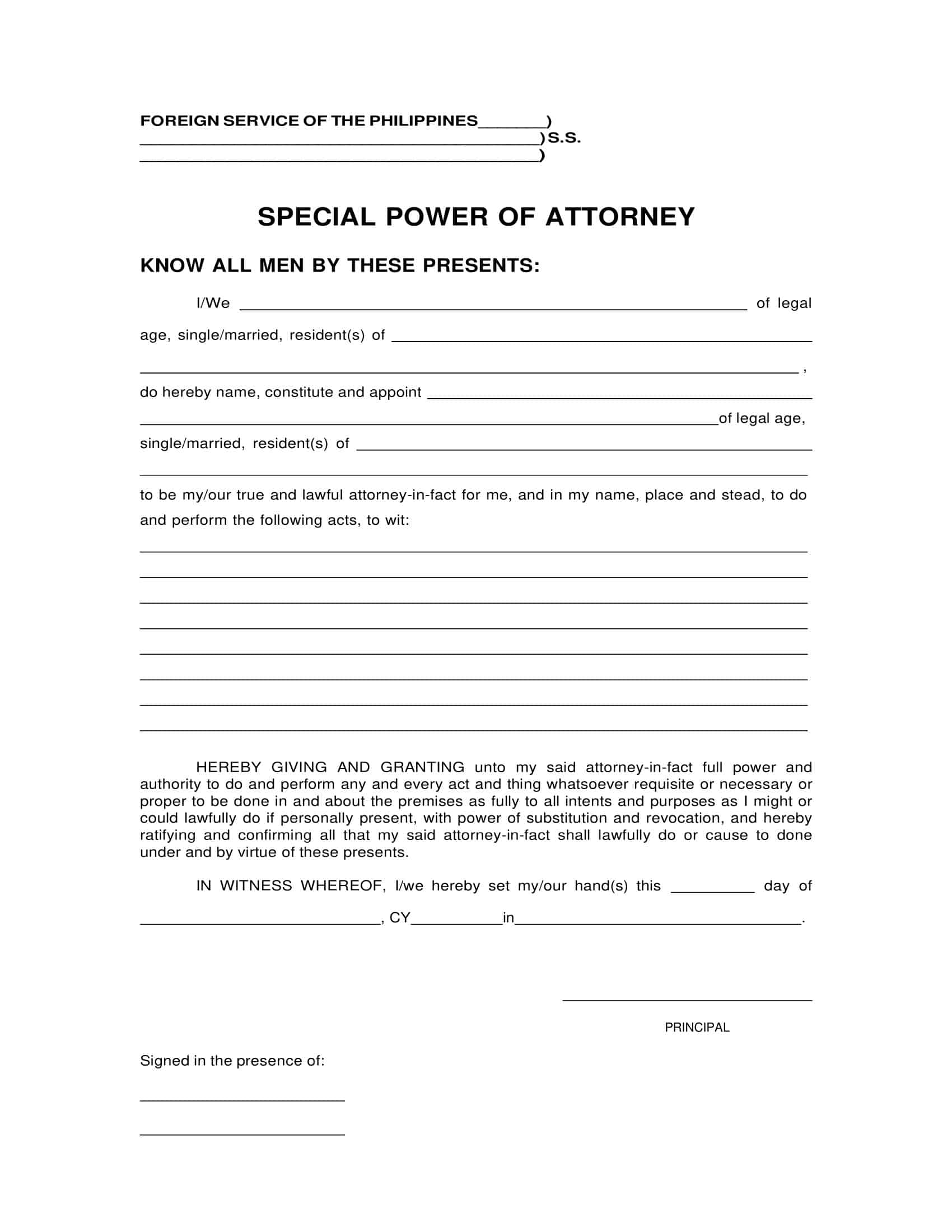 Power of Attorney Sample Blank Template Power of Attorney Sample Blank Template