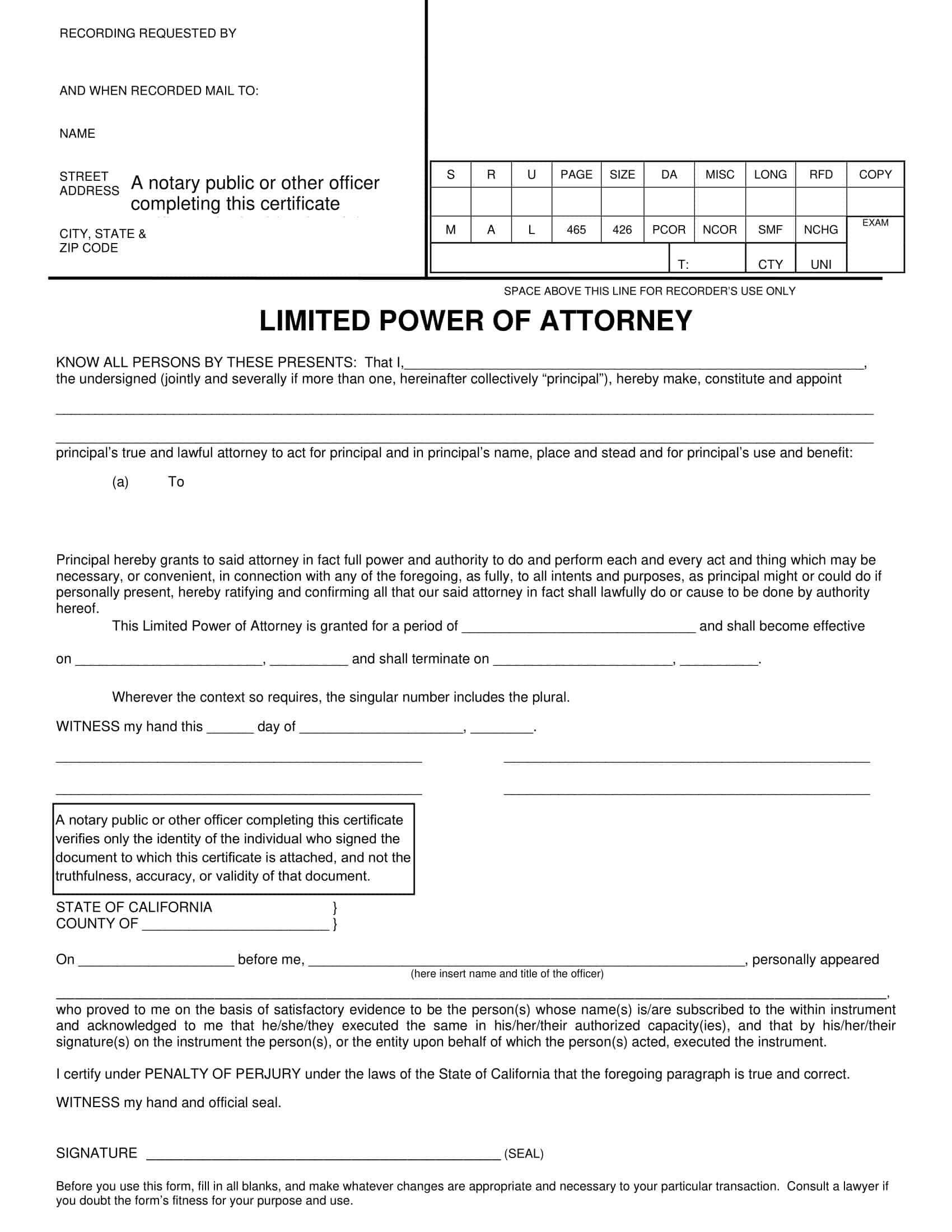 Power of Attorney Sample Form Power of Attorney Sample Form