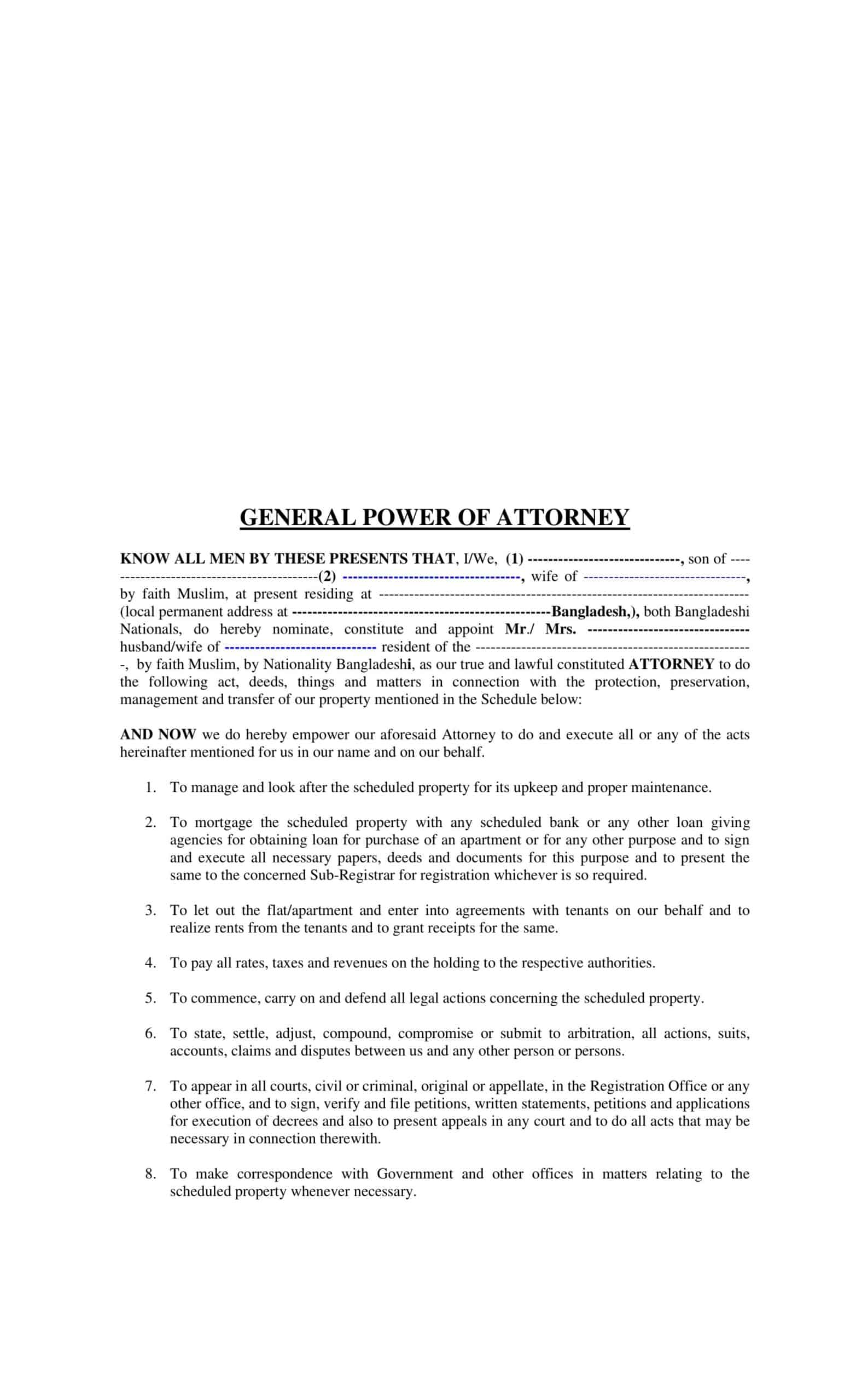 Power of Attorney Template Power of Attorney Template