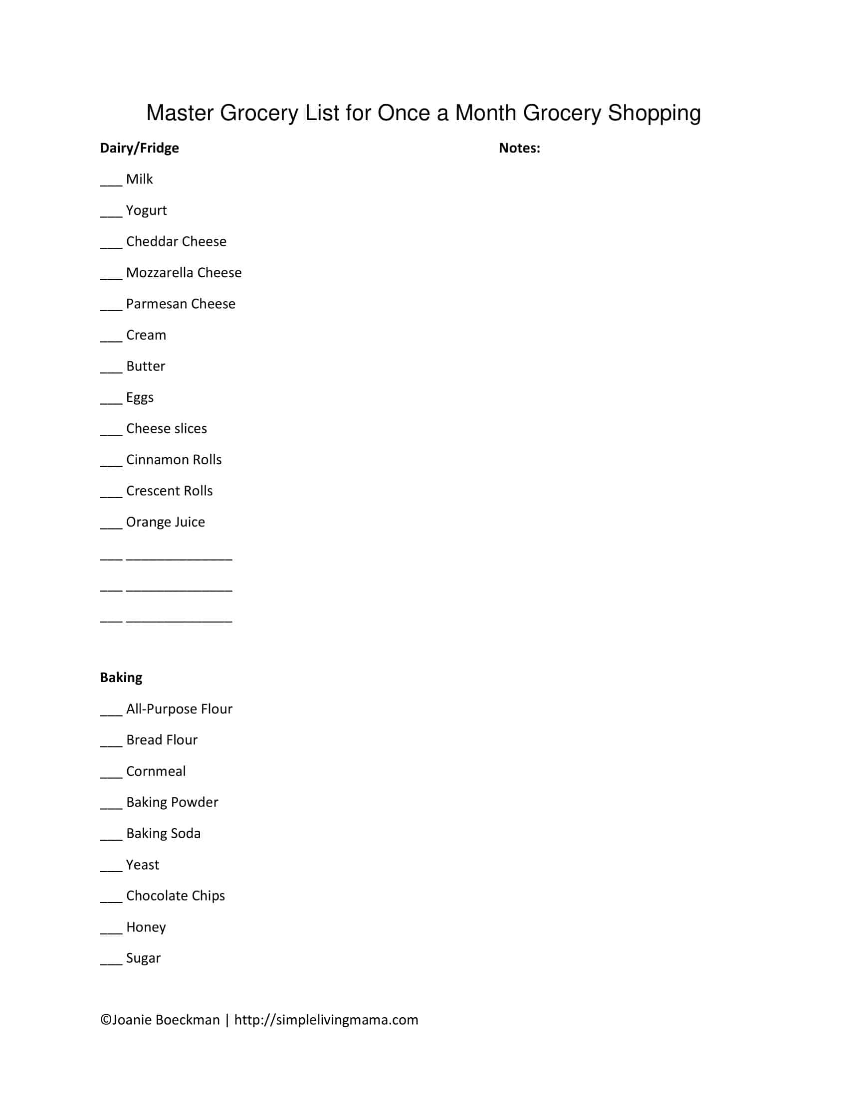 Printable PDF Master Grocery List Printable PDF Master Grocery List