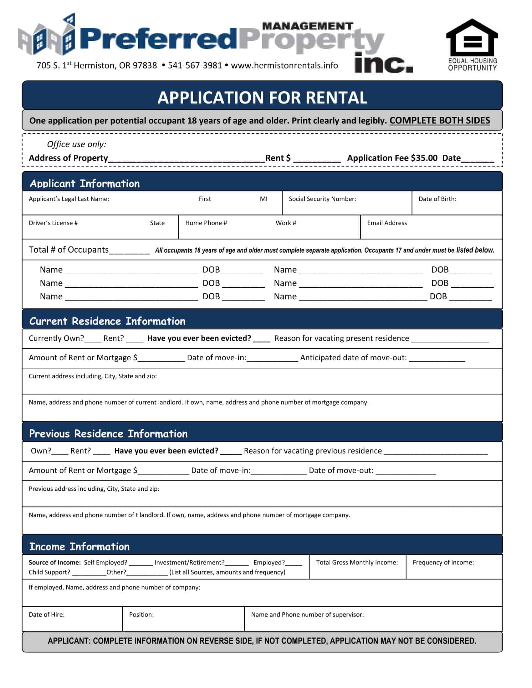 Printable Rental Application Form Free Printable Rental Application Form Free