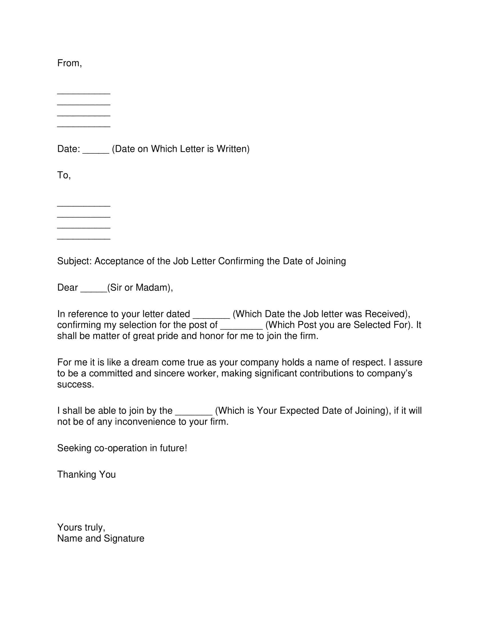 Free Printable Job Offer Acceptance Letter Templates [PDF] Sample