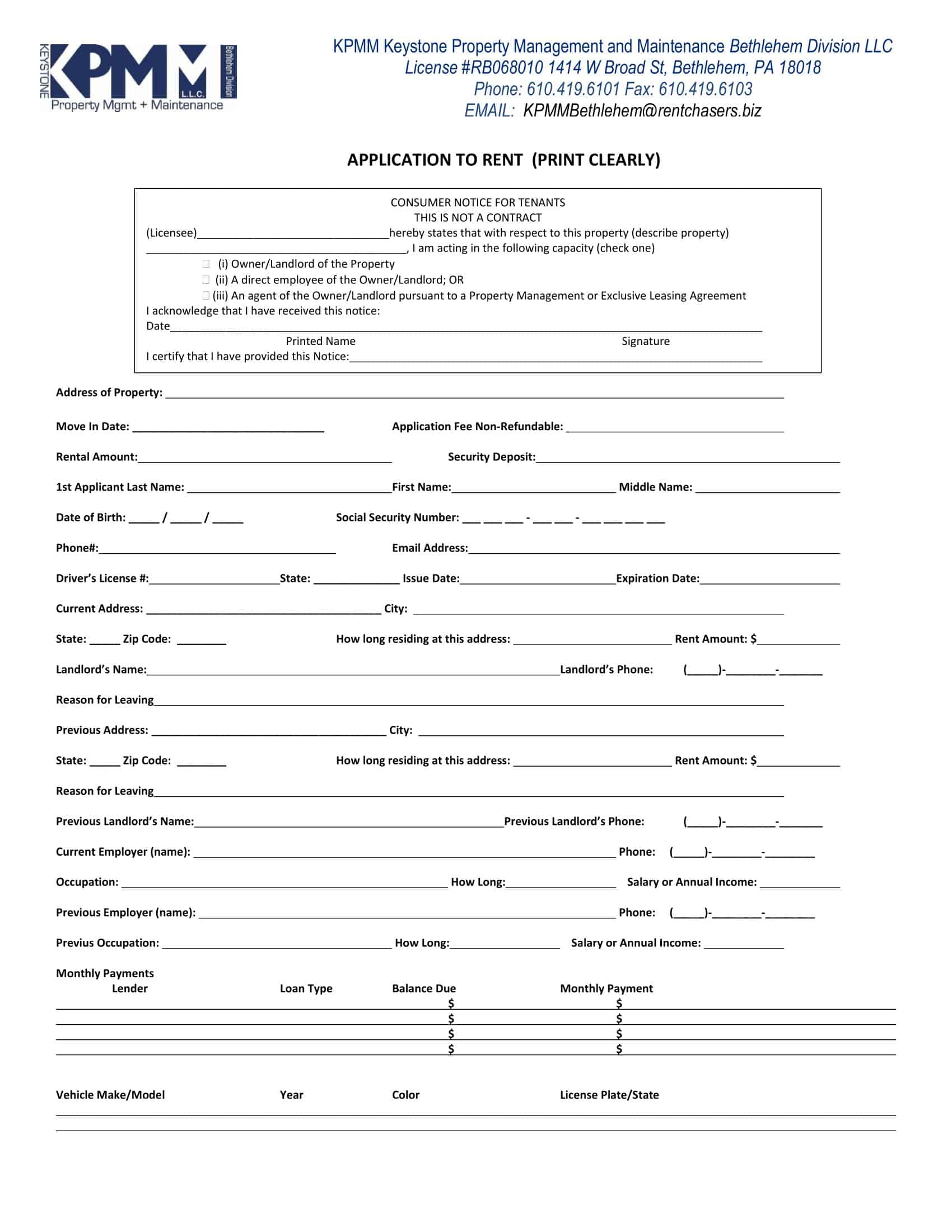 Rental Application Form Template Word Rental Application Form Template Word