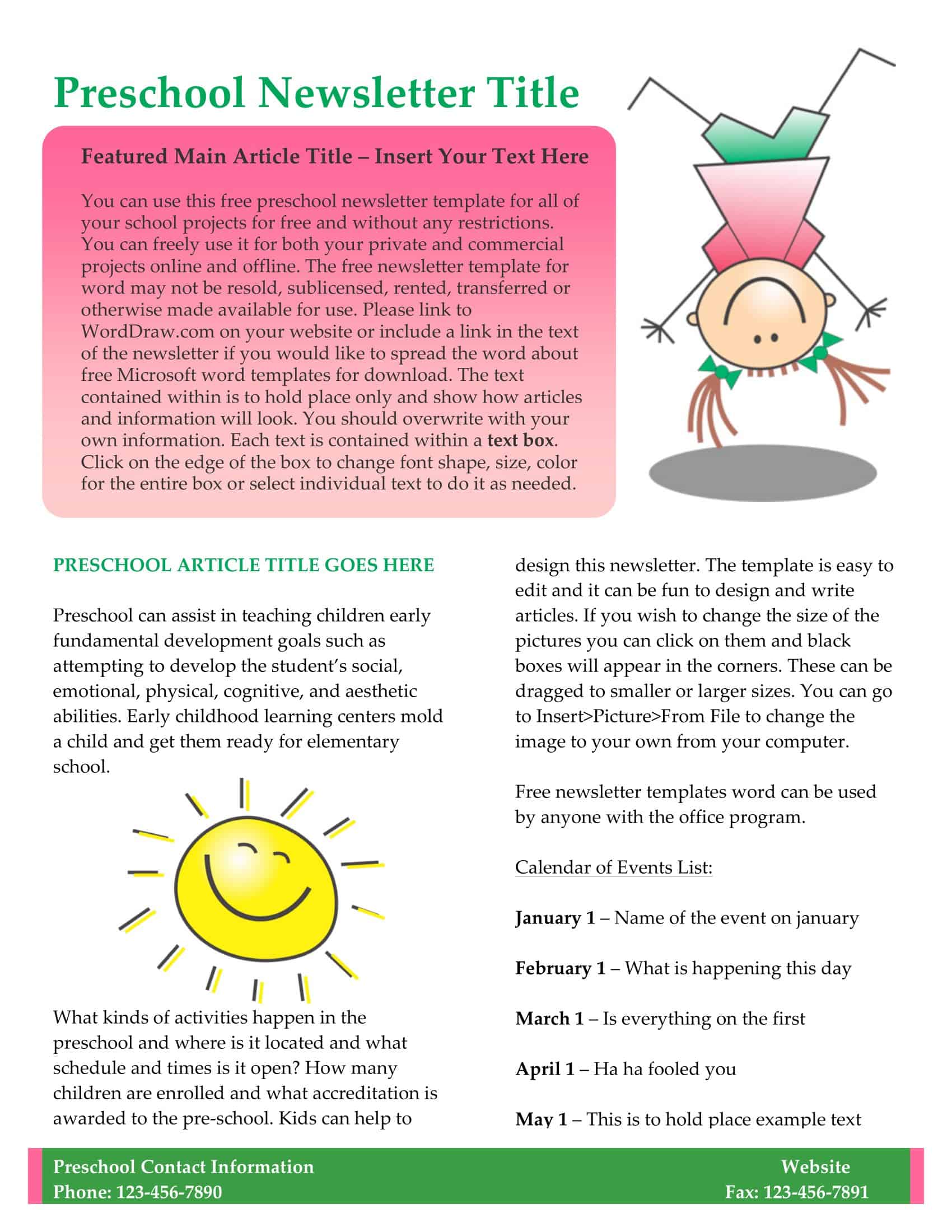 Sample Blank Preschool Newsletter Sample Blank Preschool Newsletter